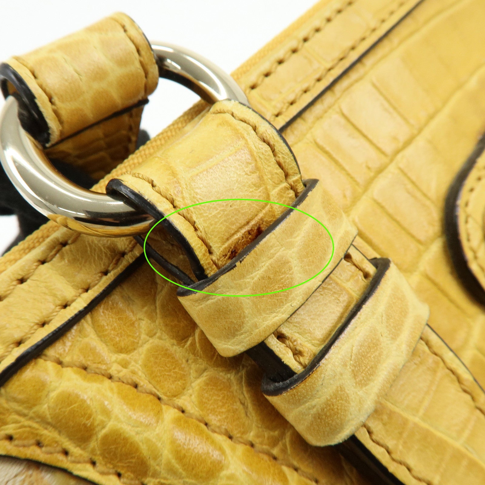 CELINE Macadam Embossed Leather Tote Bag Shoulder Bag Yellow Beige