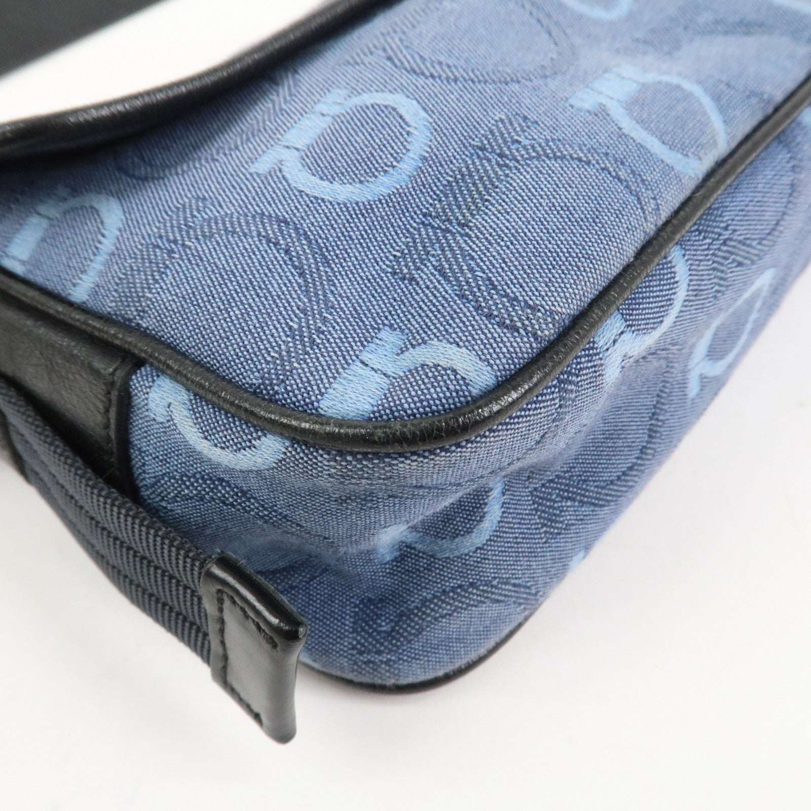 Ferragamo Gancini Canvas Leather Shoulder Bag Navy Black