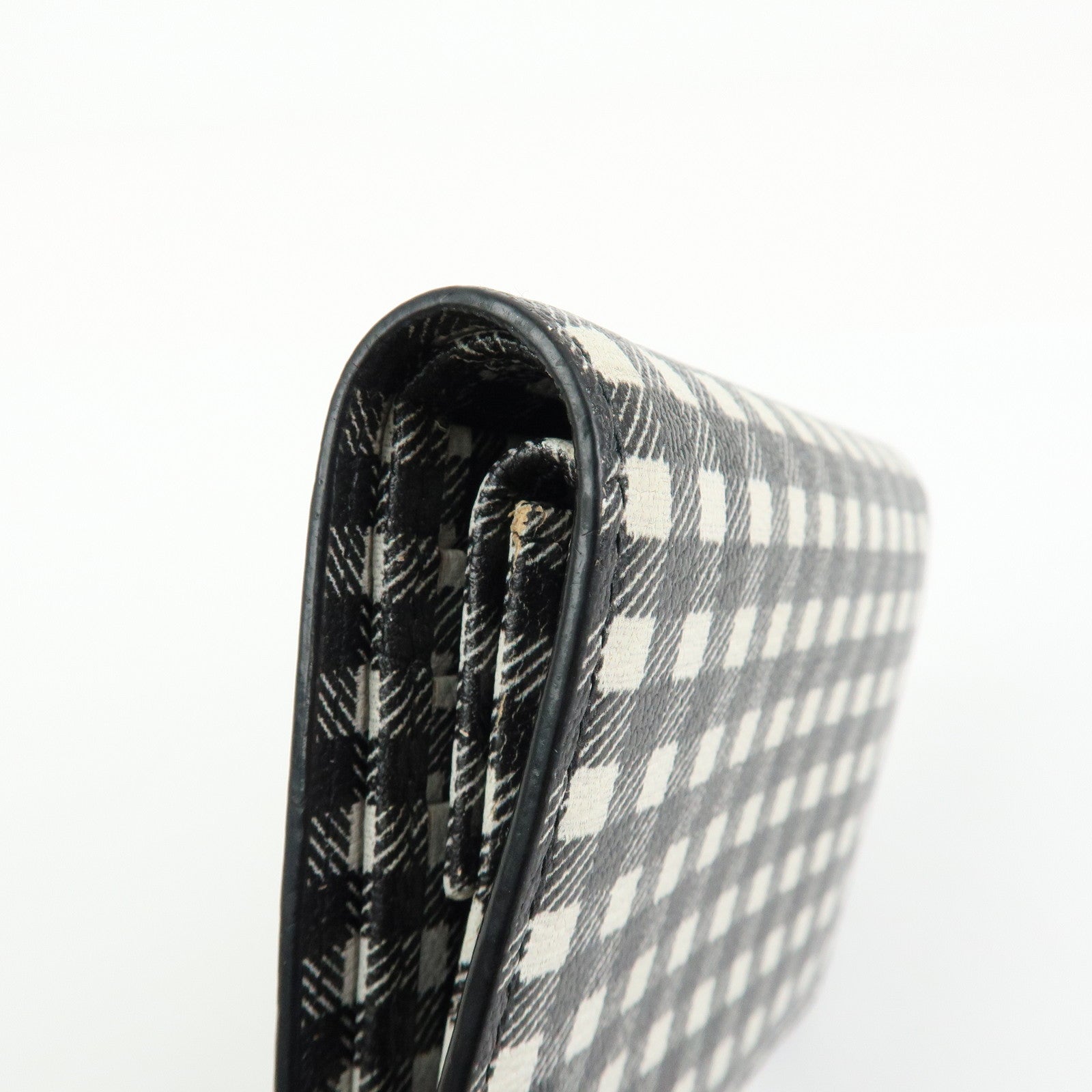 MIU MIU PVC Gingham Bi-fold Compact Wallet Black White 5MV204