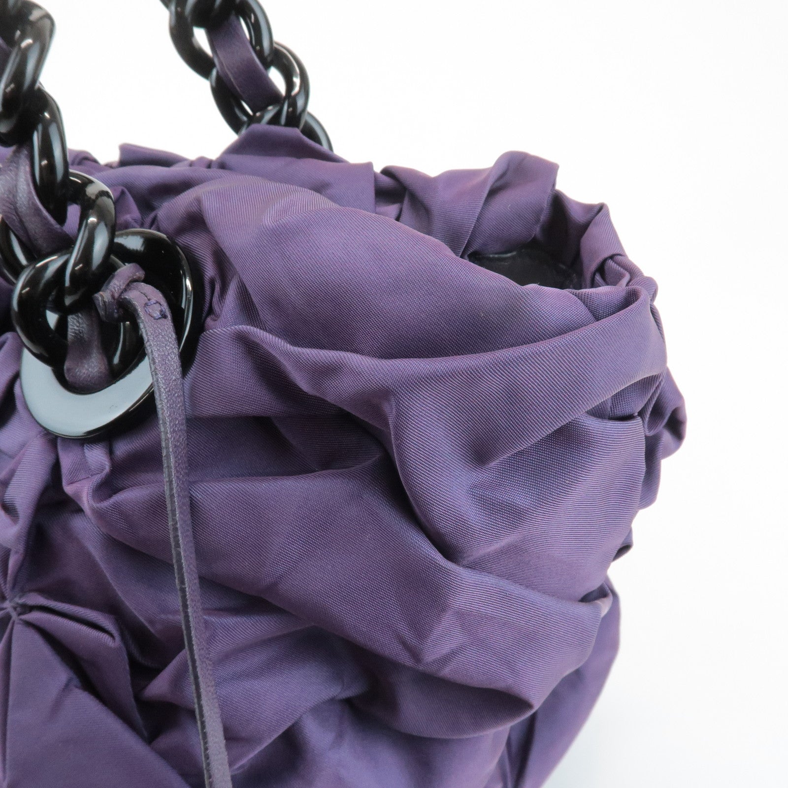 PRADA Triangle Logo Leather Nylon Tote Bag Shoulder Bag Purple Used