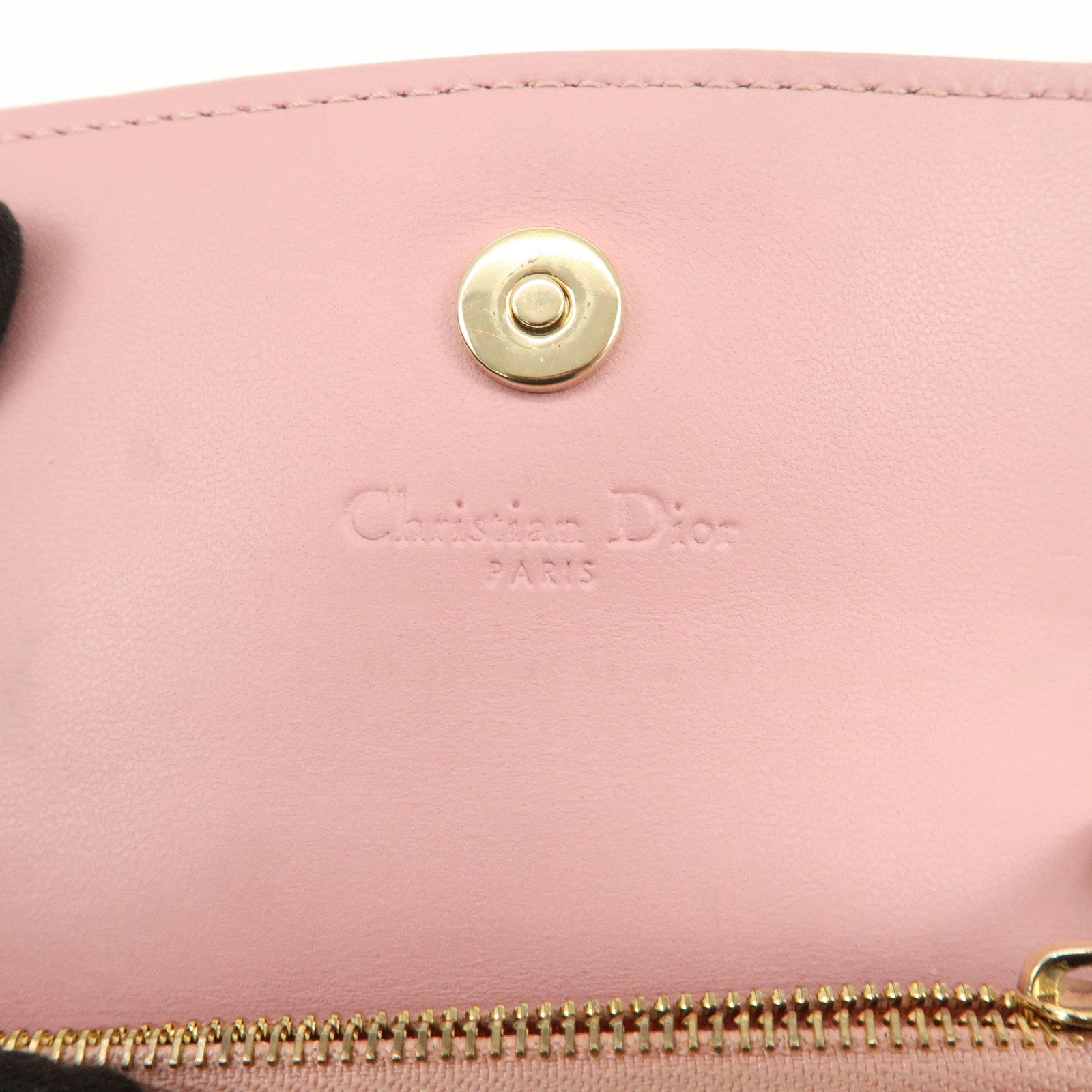 Christian Dior Canage Leather Bi-fold Compact Wallet Pink