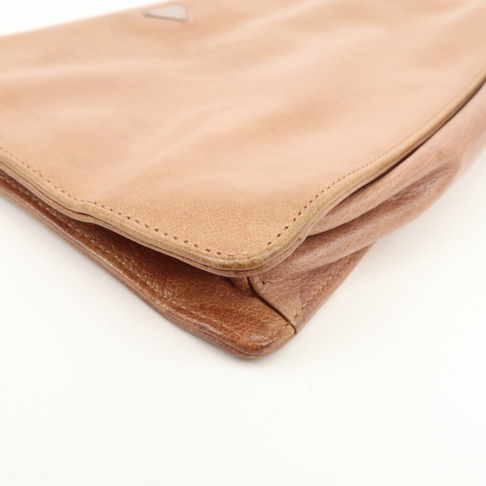 PRADA Triangle Logo Leather Shoulder Bag Hand Bag Brown Used