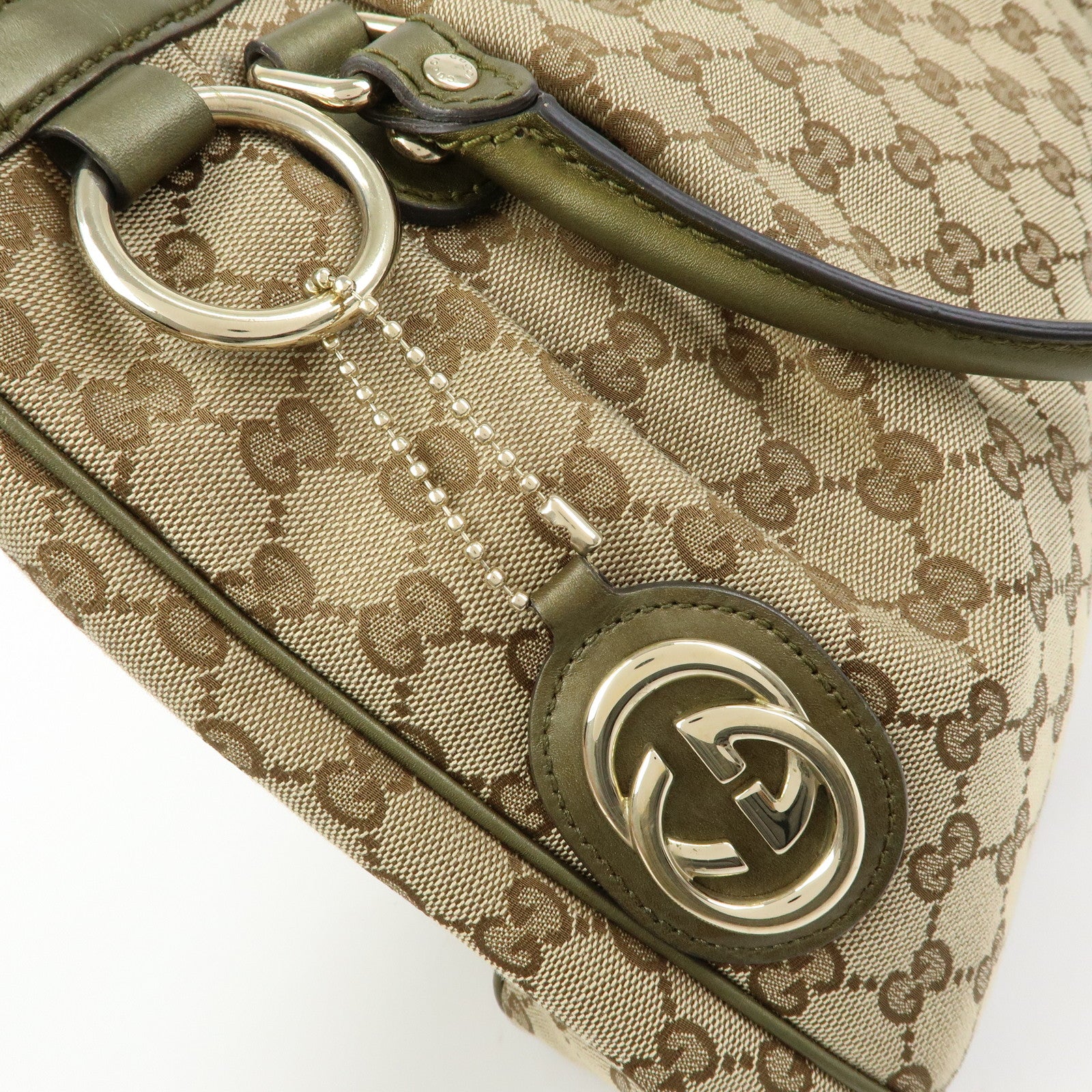GUCCI Sukey Interlocking G GG Canvas Leather Tote Bag Beige 296835