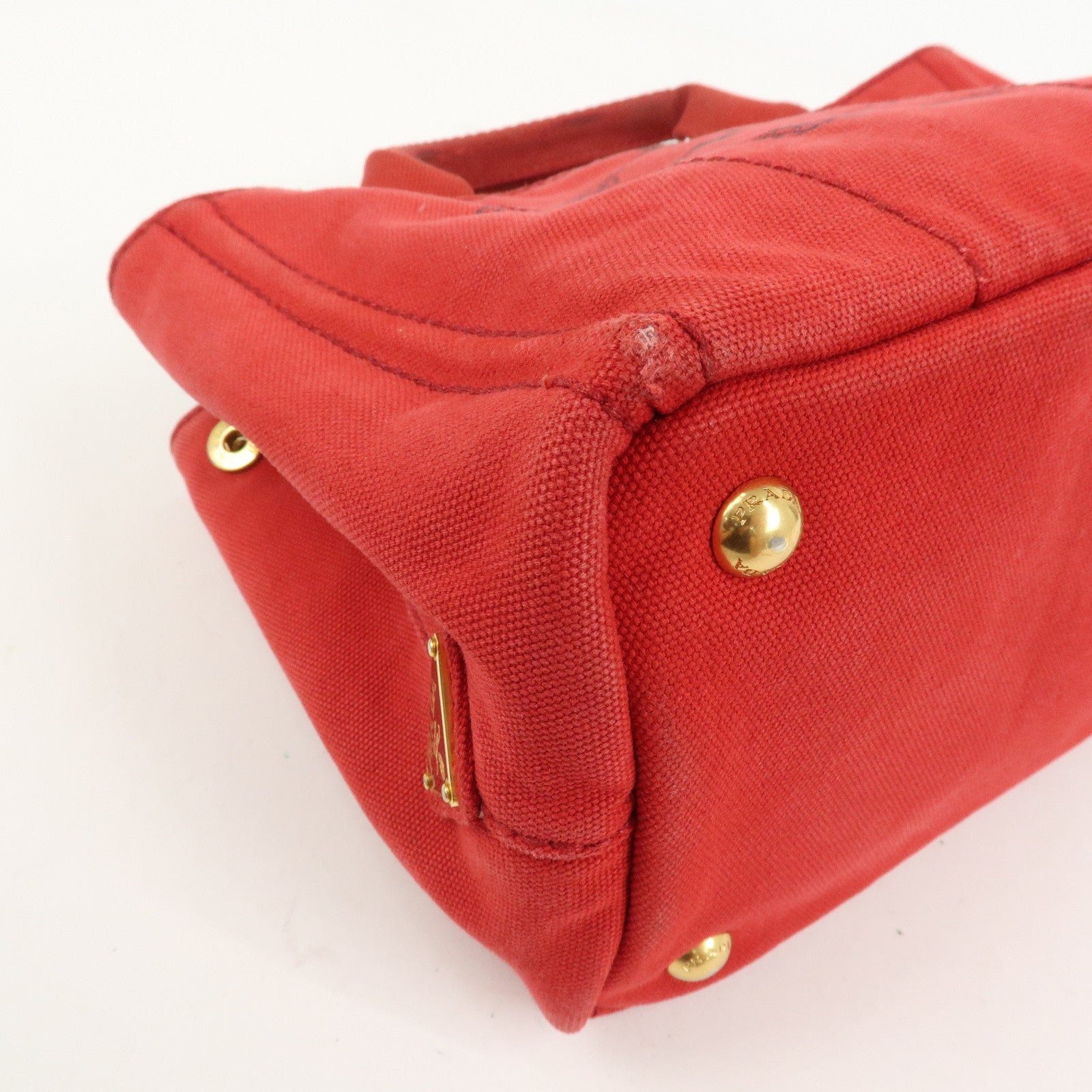 PRADA Logo Canapa Mini Canvas Hand Bag Tote Bag Red BN2439