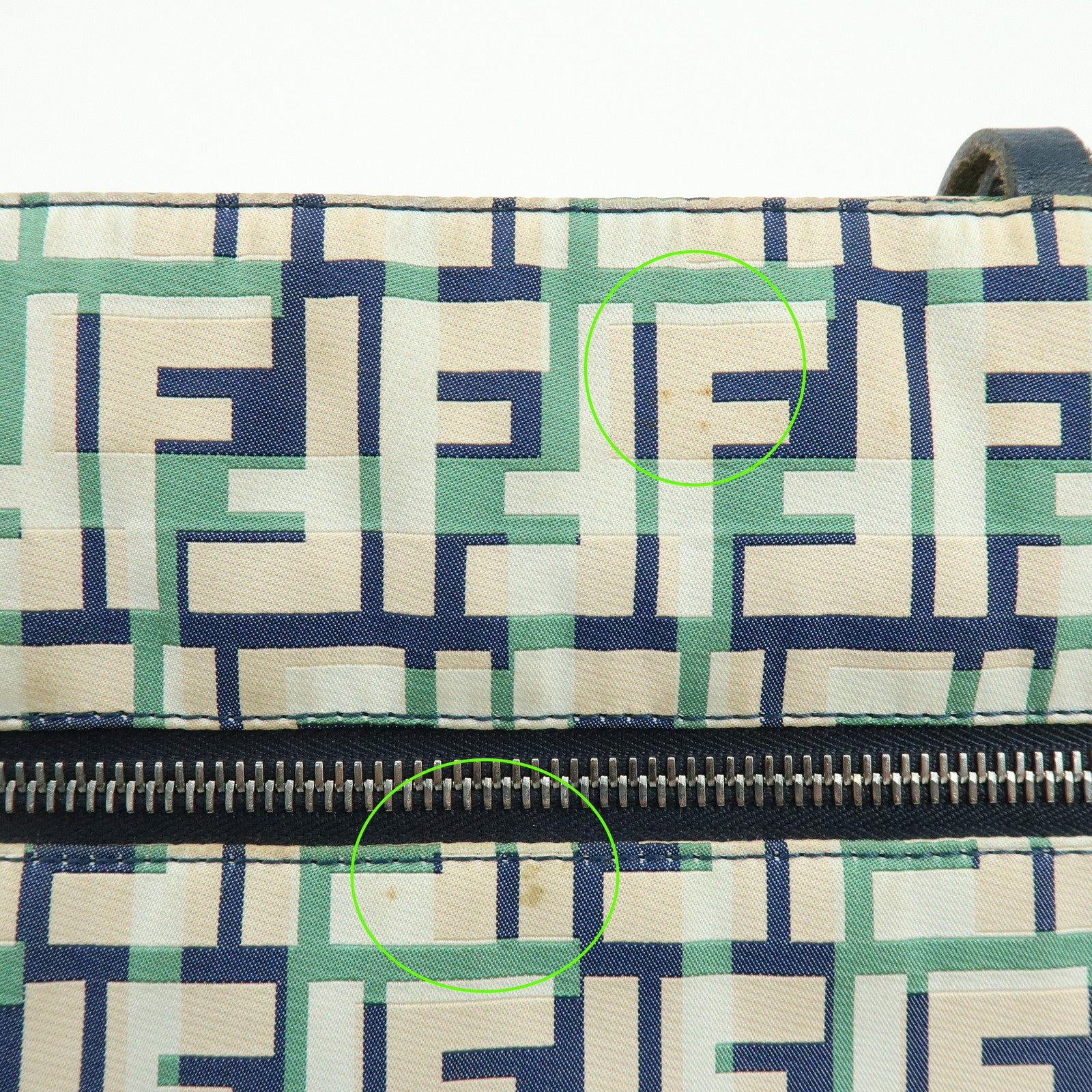 FENDI Zucca Nylon Leather Tote Bag Shoulder Bag Navy Green