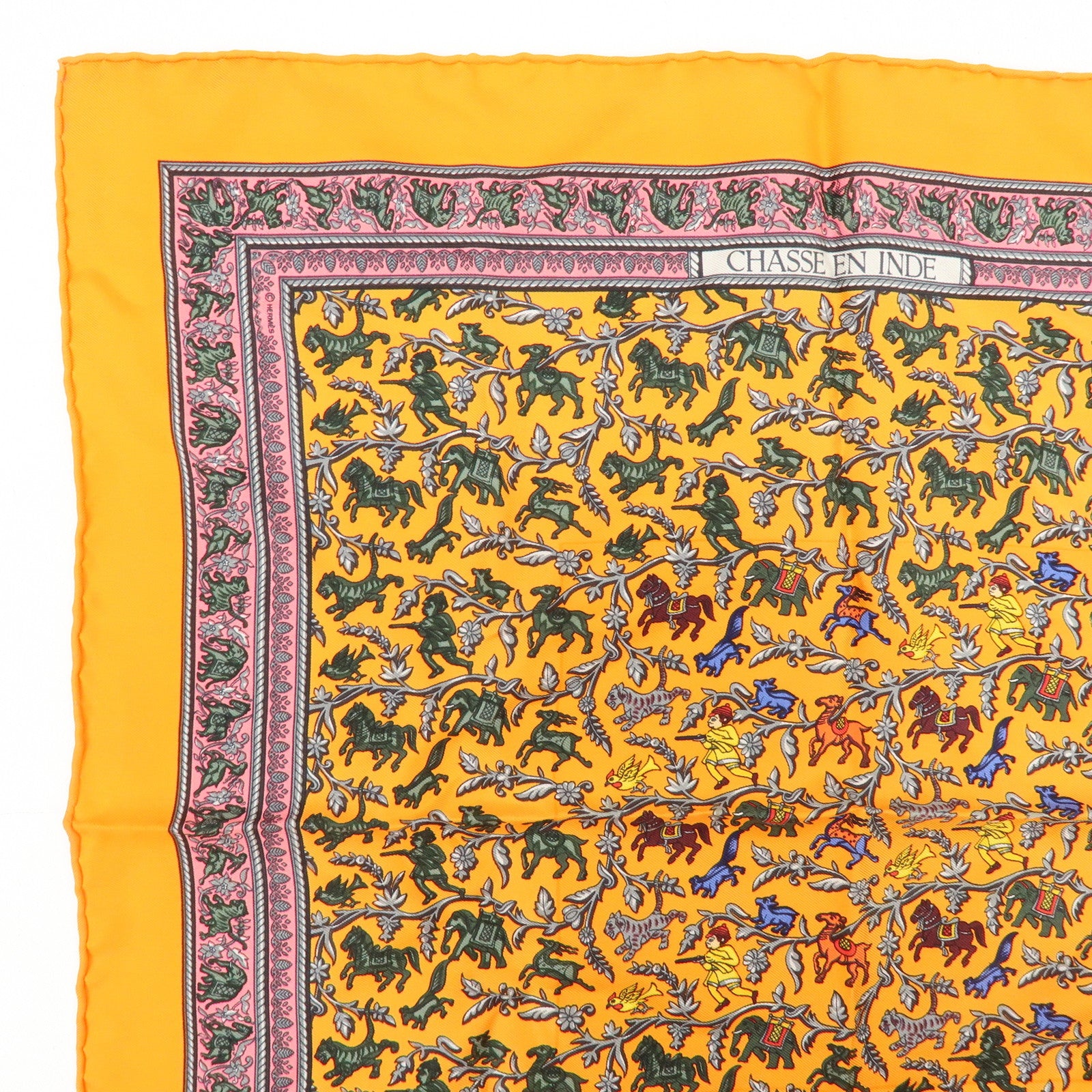 HERMES Carre 42 Set of 2 Silk 100% Scarf Orange Gold Navy