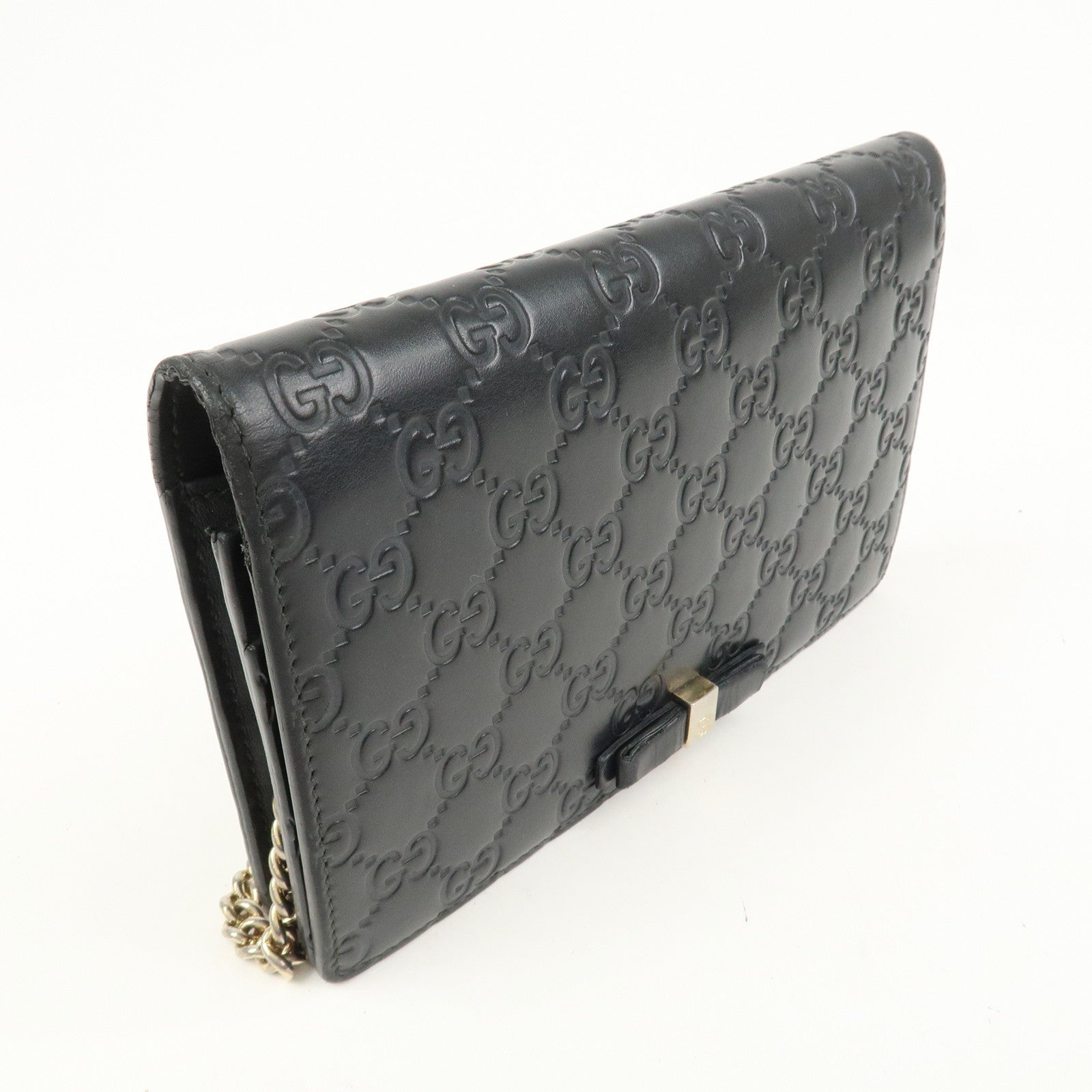 GUCCI Interlocking G Guccissima Leather Chain Shoulder Wallet Black