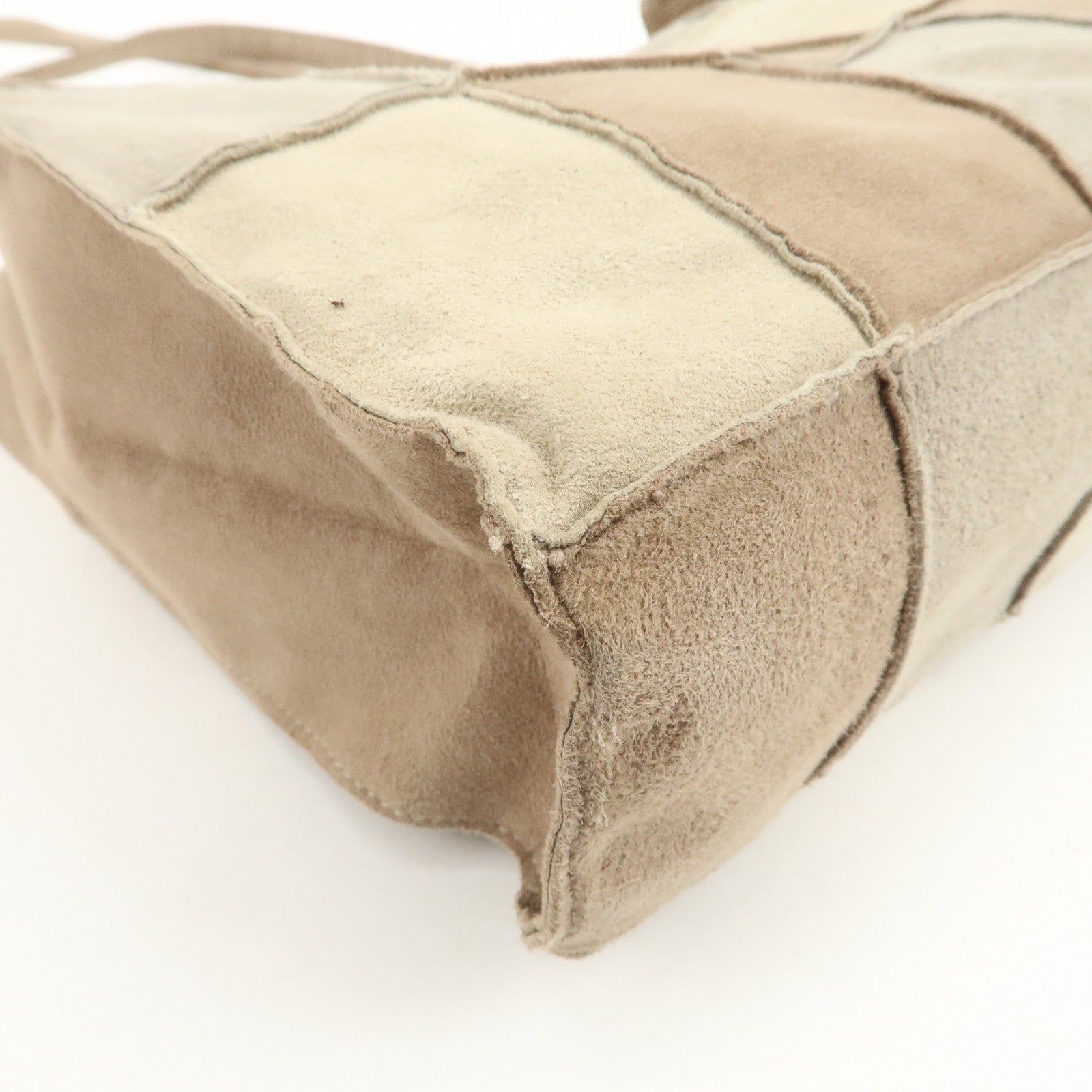 CHANEL Suede Shoulder Bag Tote Bag Patchwork Beige Brown