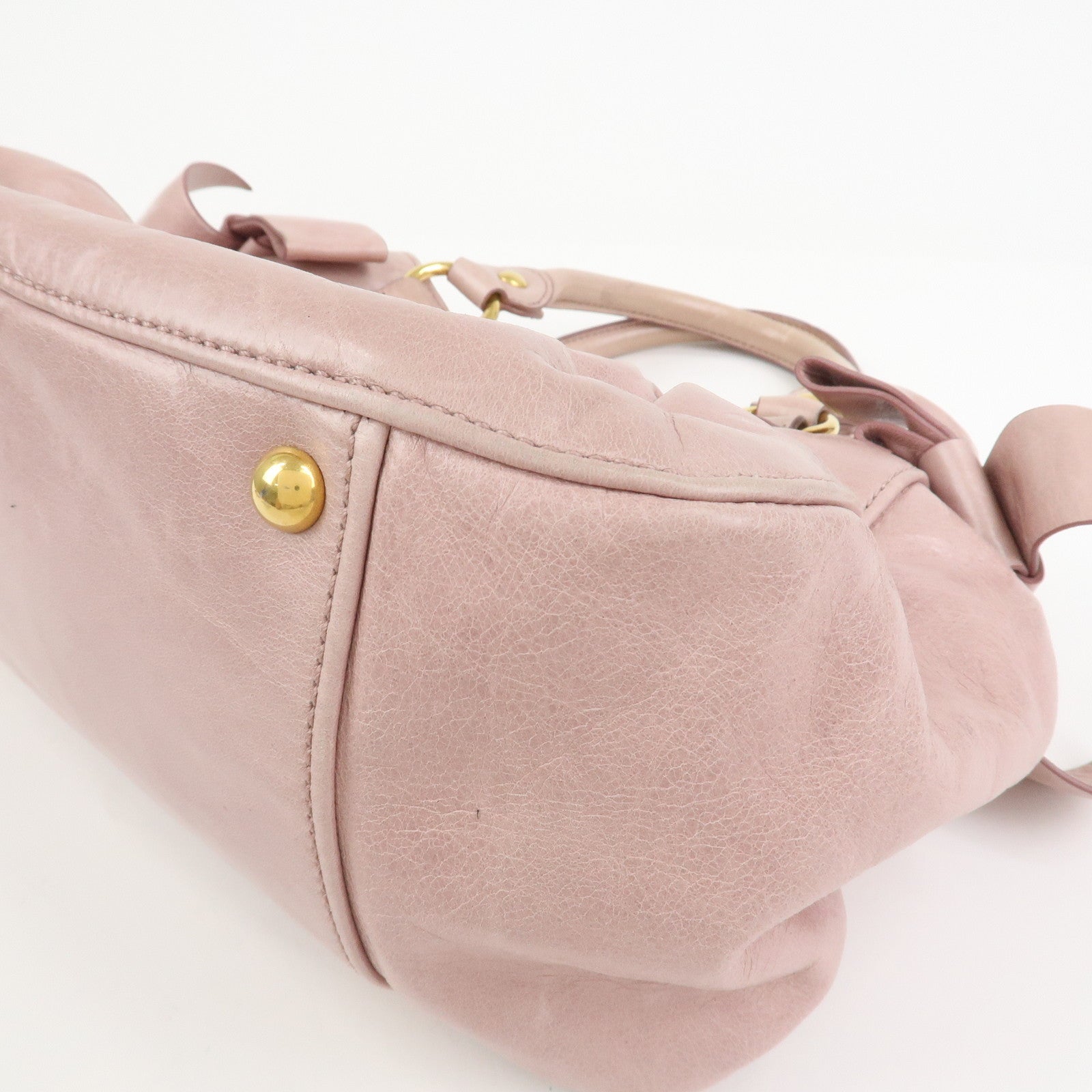 MIU MIU Leather Side Ribbon 2Way Hand Shoulder Bag Pink RN0686