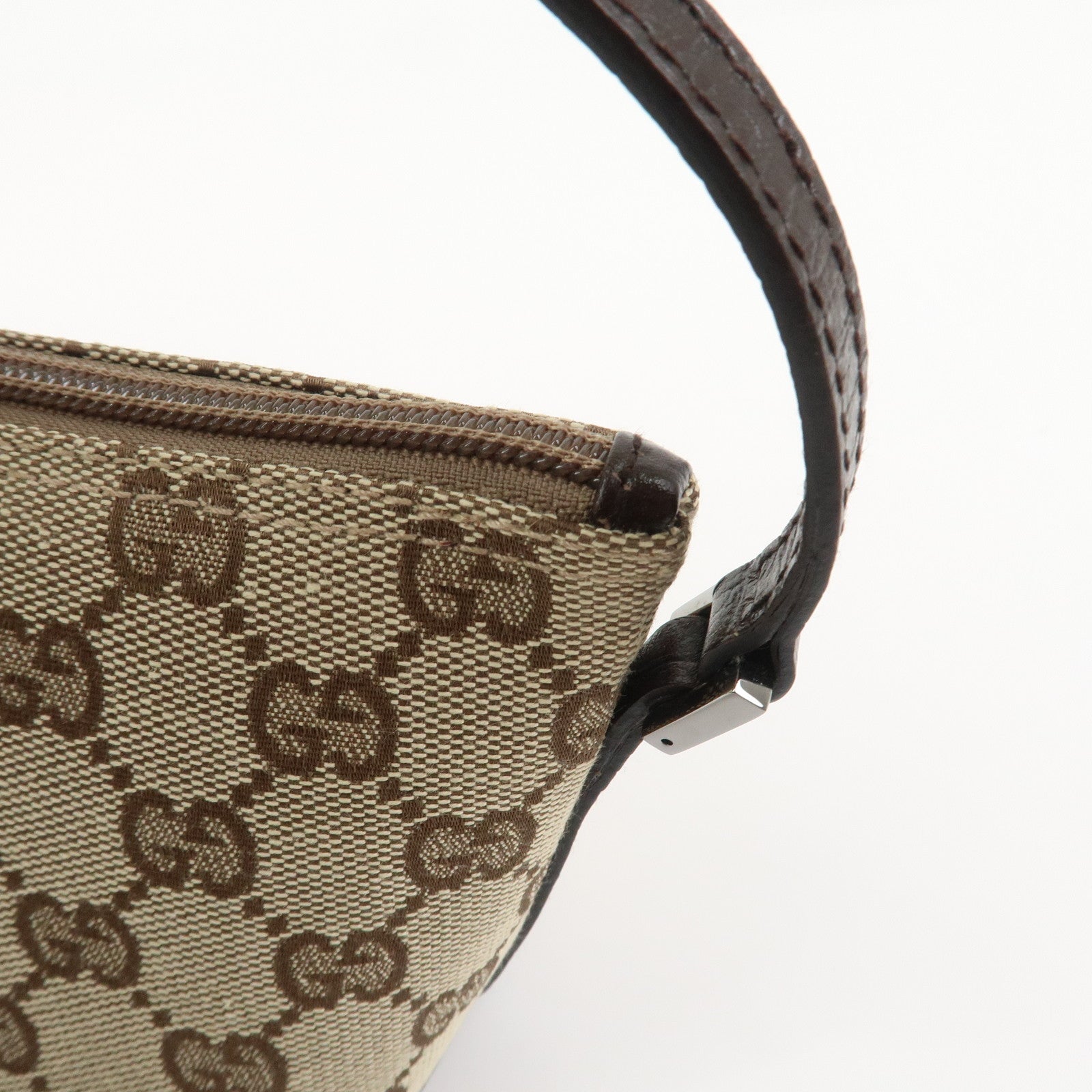 GUCCI Boat Bag GG Canvas Leather Hand Bag Brown 07198