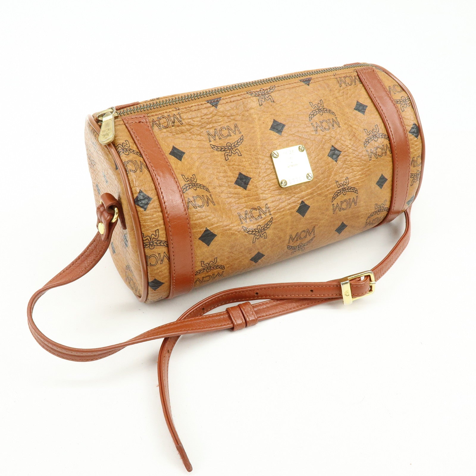 MCM Visetos Logogram Leather Shoulder Bag Crossbody Bag Brown