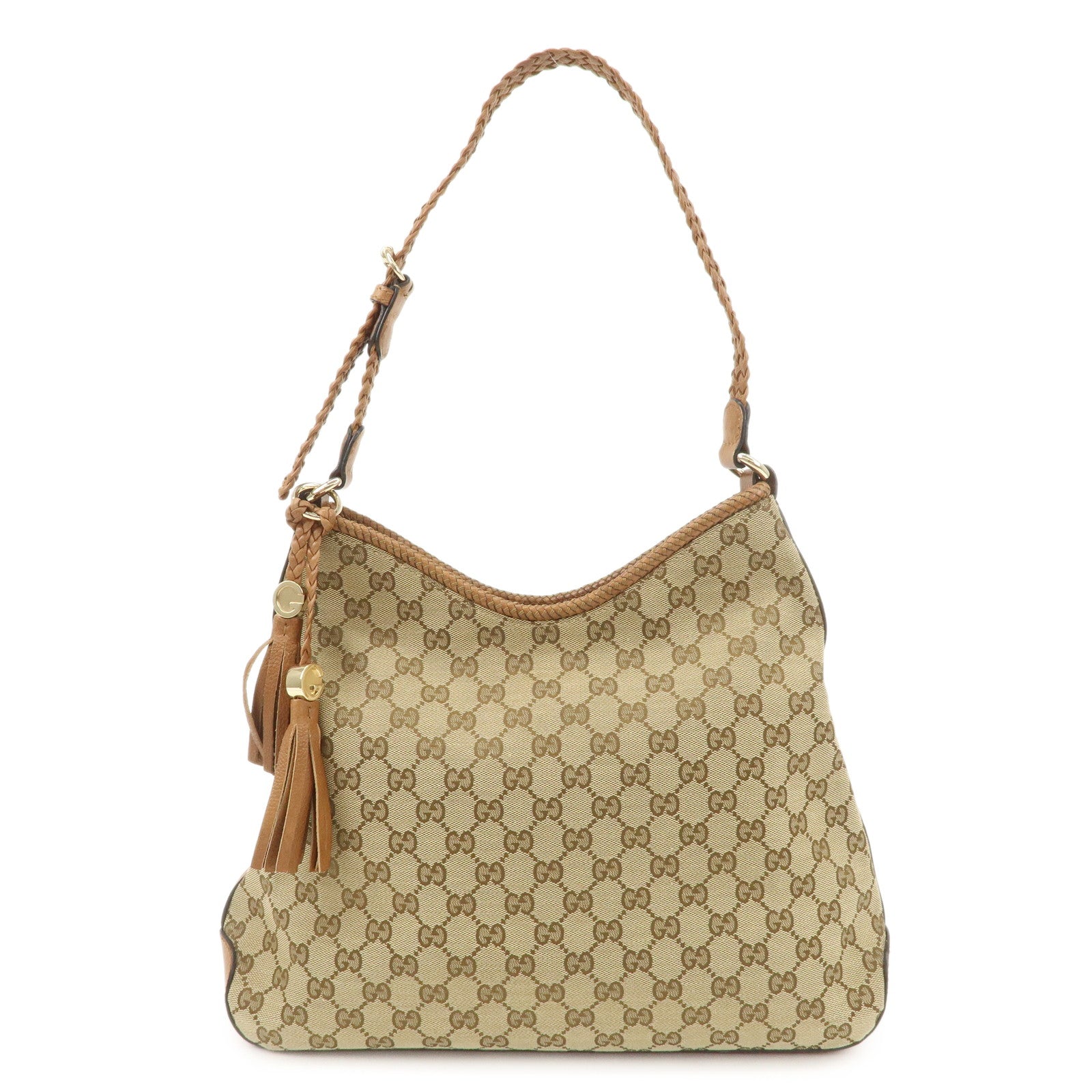 GUCCI Marrakech GG Canvas Leather Shoulder Bag Beige Brown 257026 Used