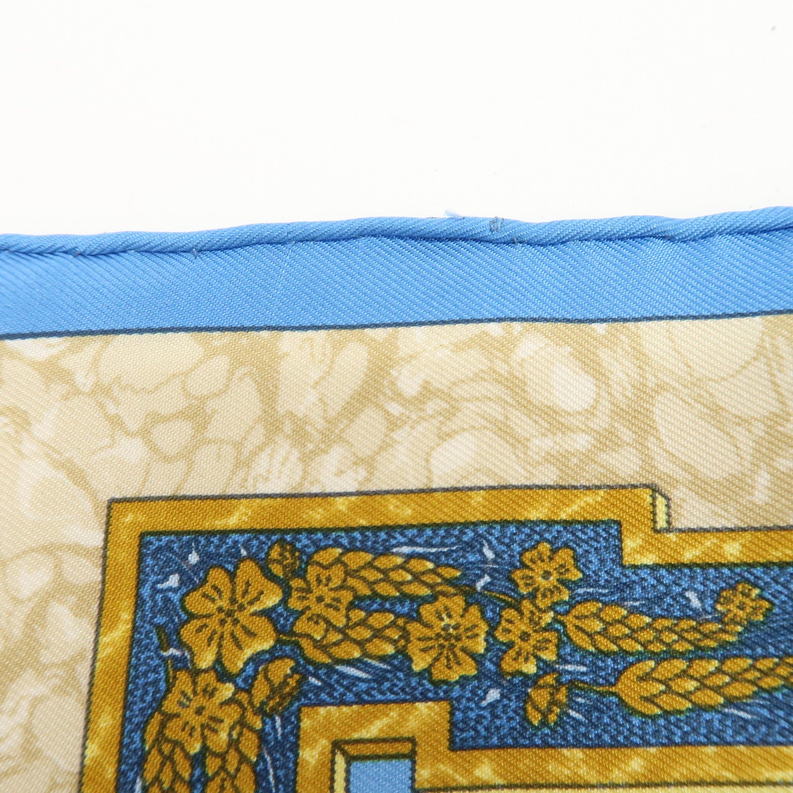 HERMES Petit Carre 40 Silk 100% GLORIA SOL Mini Scarf Beige Blue