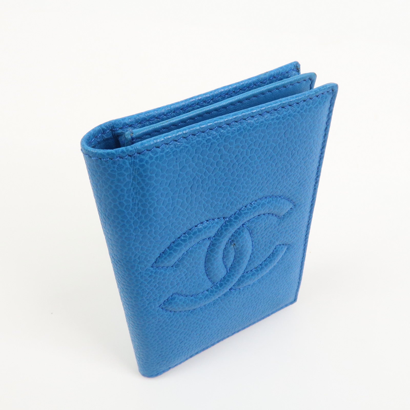 CHANEL COCO Mark Caviarskin Card Case Card Holder Blue