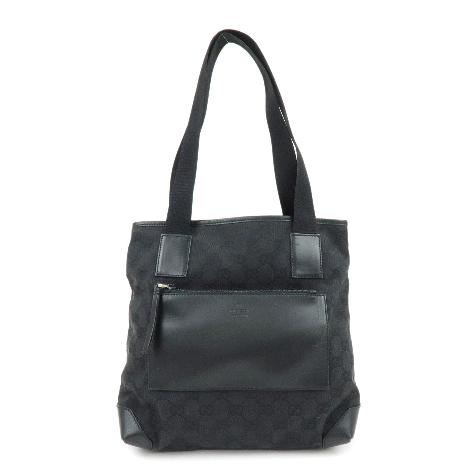 GUCCI GG Canvas Leather Tote Bag Shoulder Bag Black 28893