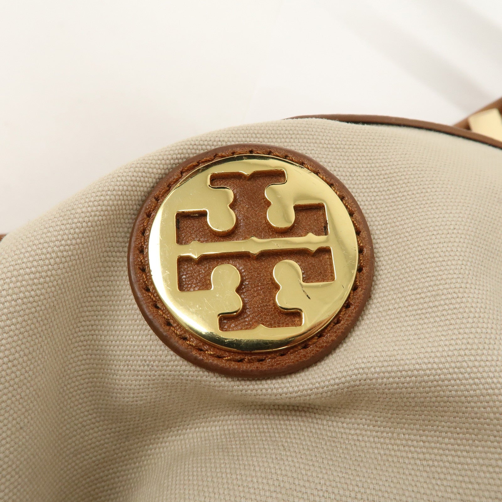 TORY BURCH Leather Shoulder Bag Brown Gold Hardware Used