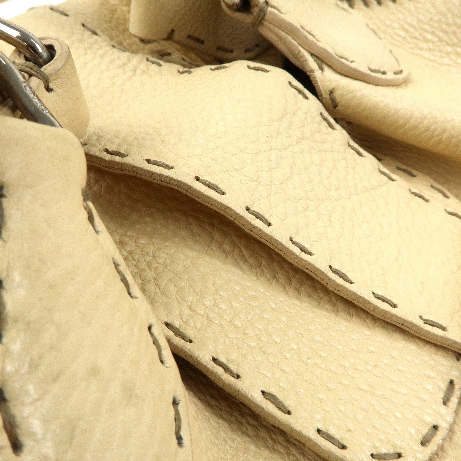 FENDI Selleria Leather Hand Bag Shoulder Bag Cream 8BR457