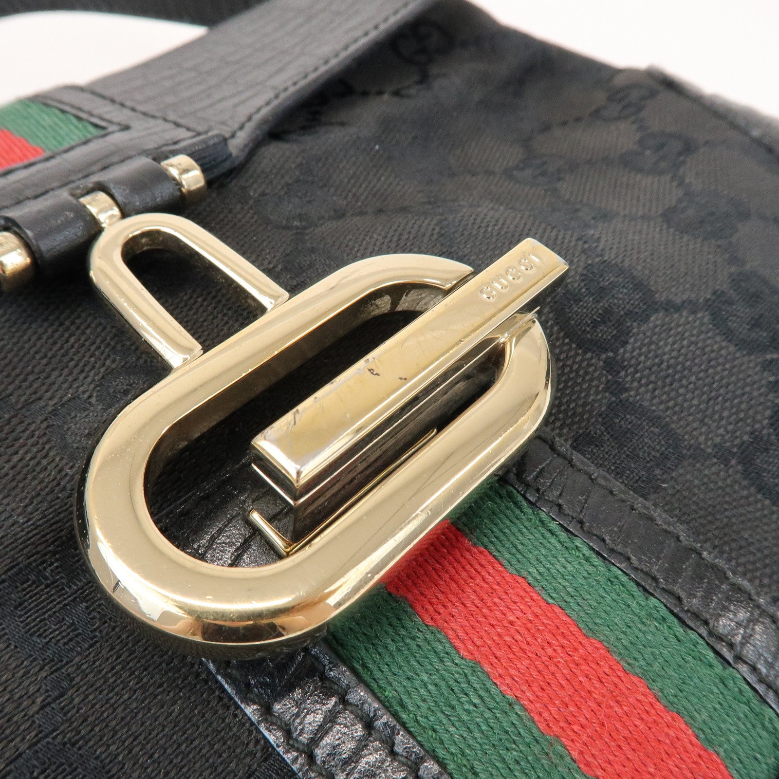 GUCCI Sherry GG Canvas Embossed Leather Shoulder Bag Black 130846