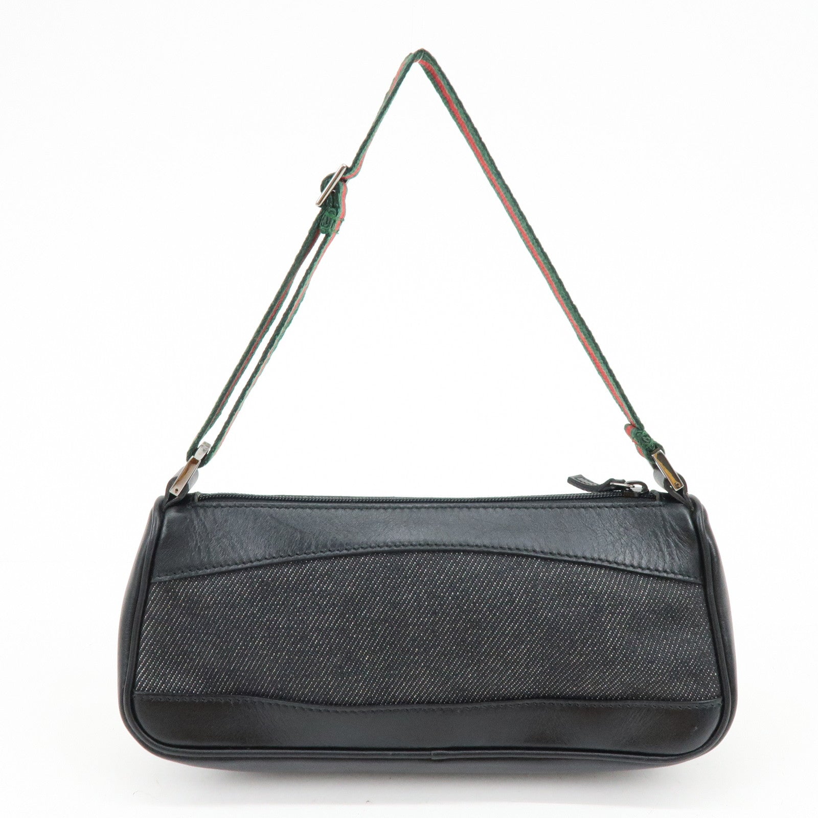 GUCCI Sherry Leather Denim Accessory Pouch Hand Bag Black 92820