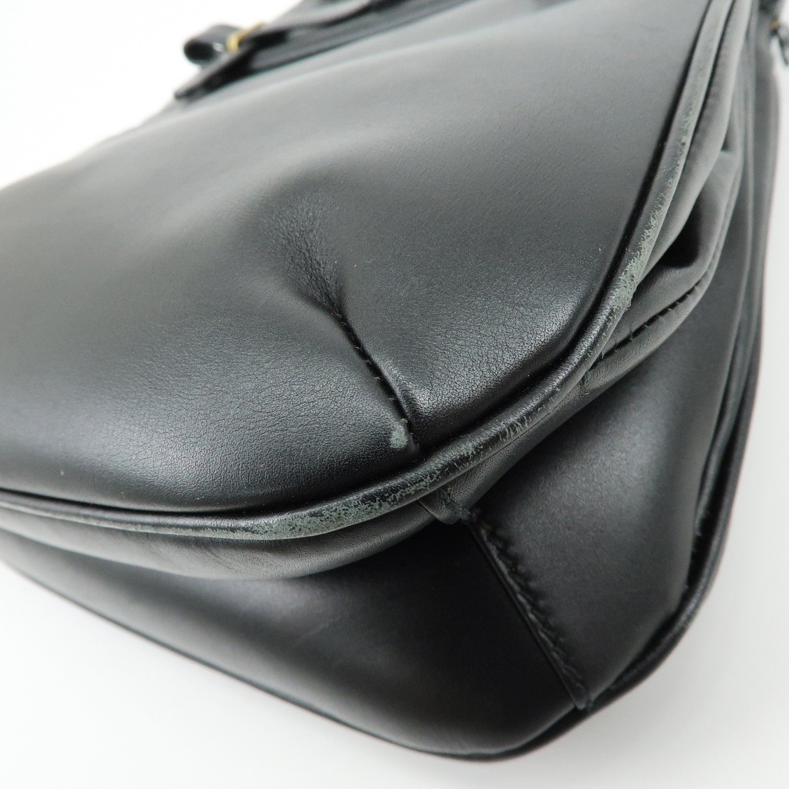 GUCCI Logo Leather Turn-lock Hand Bag Black 102119