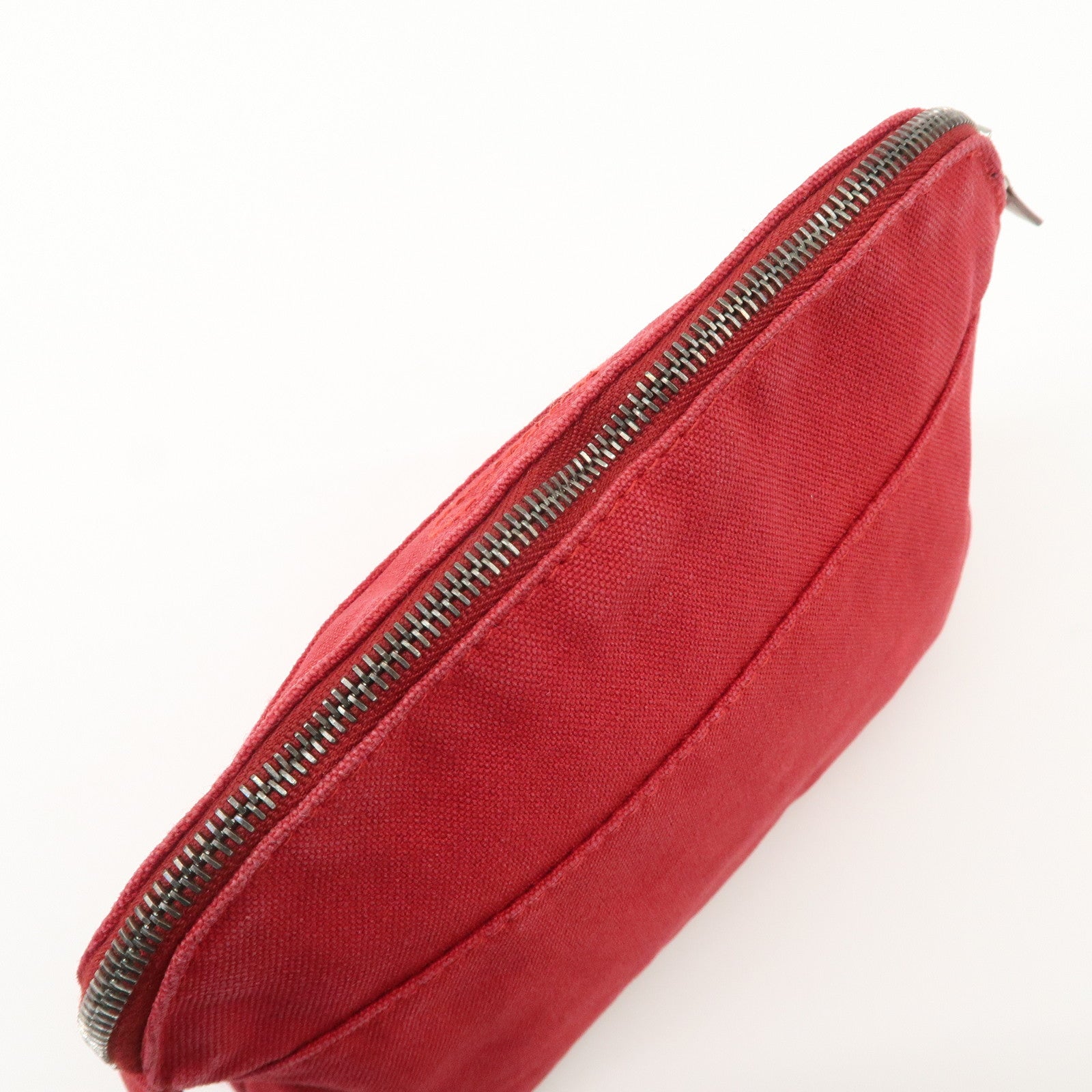 HERMES  Set of 2 Canvas Leather Pouch Cosmetic Pouch Orange Red Used