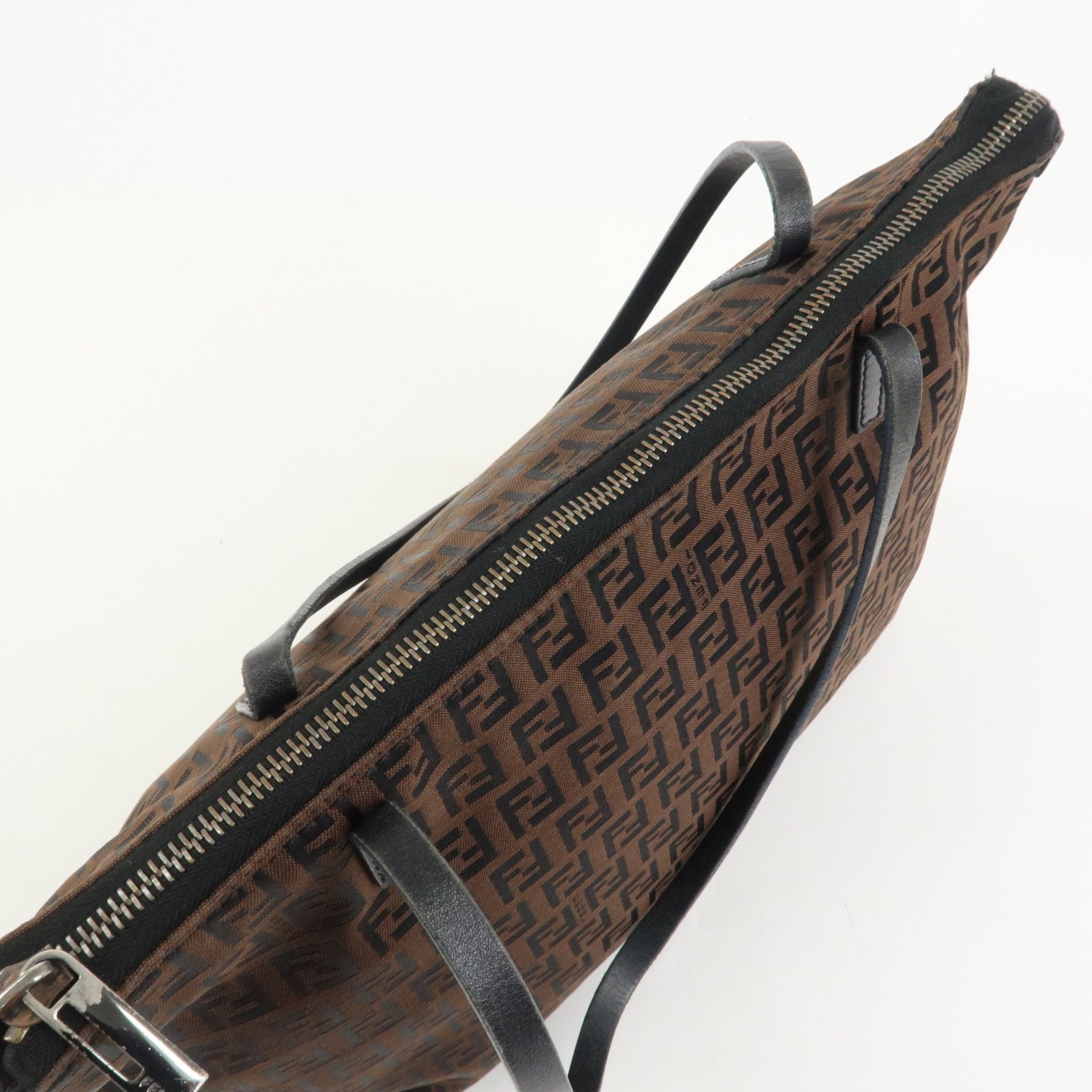 FENDI Zucchino Canvas Leather Tote Bag Brown Black 8BH023