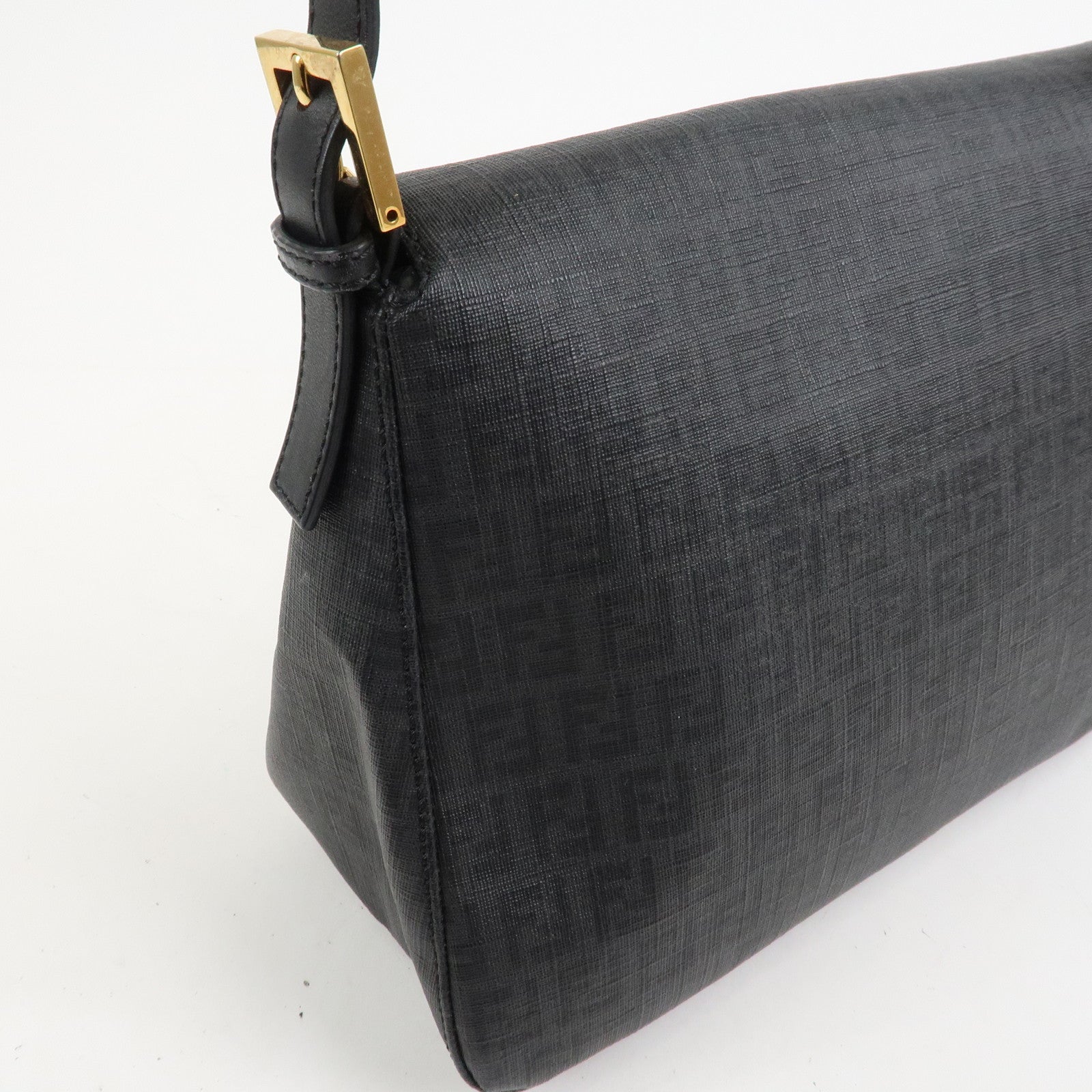 FENDI Mamma Baguette Zucchino PVC Leather Shoulder Bag Hand Bag Black 8BR001