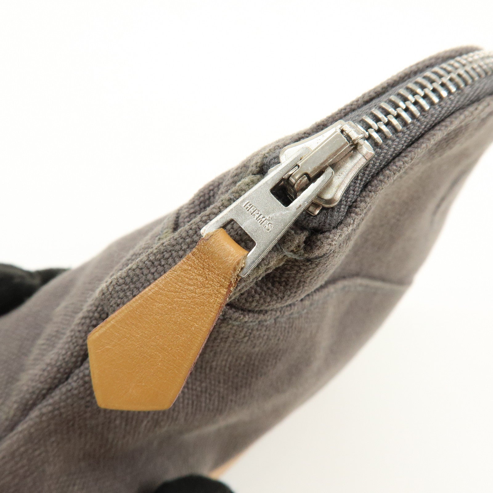 HERMES Bolide Mini Mini 16 Canvas Leather Pouch Gray Beige