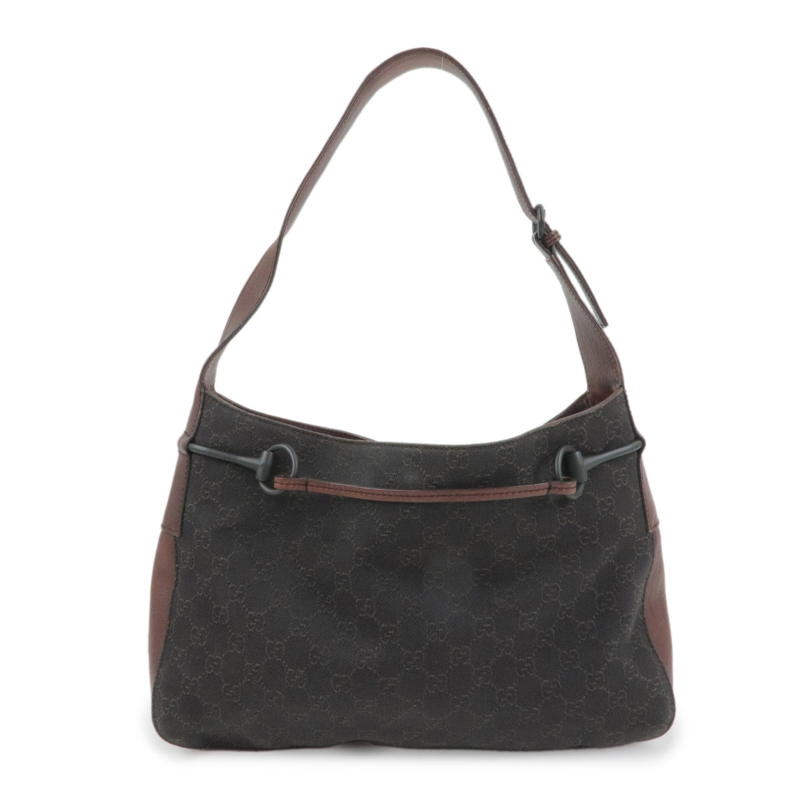 GUCCI Horsebit GG Monogram Leather Shoulder Bag Dark Brown 17325