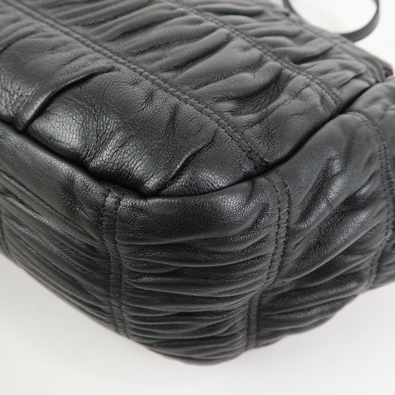 PRADA Logo Gathered Leather 2Way Bag Hand Bag Shoulder Bag Black