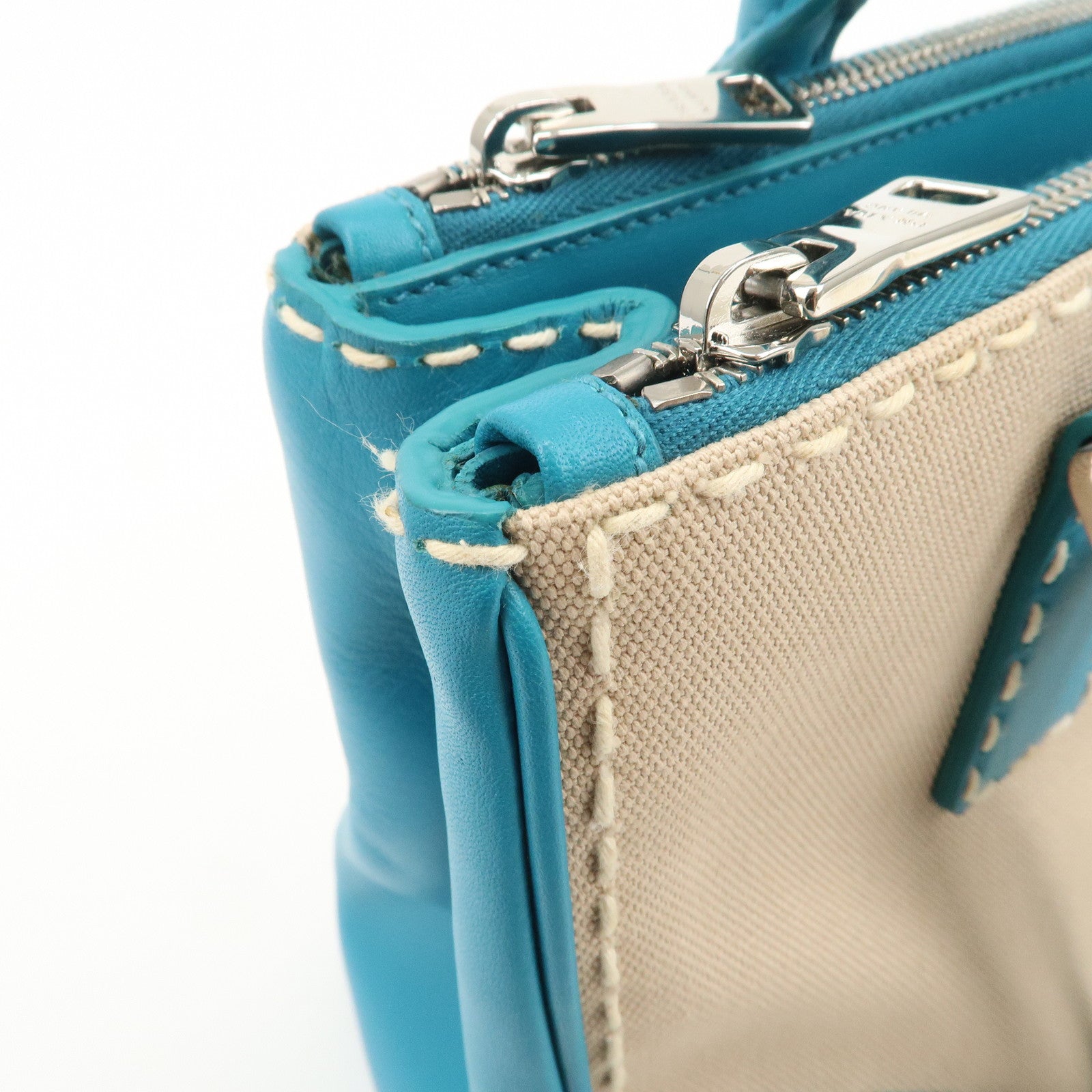 PRADA Triangle Logo Canvas 2Way Bag Hand Bag Tote Bag Blue B1801K