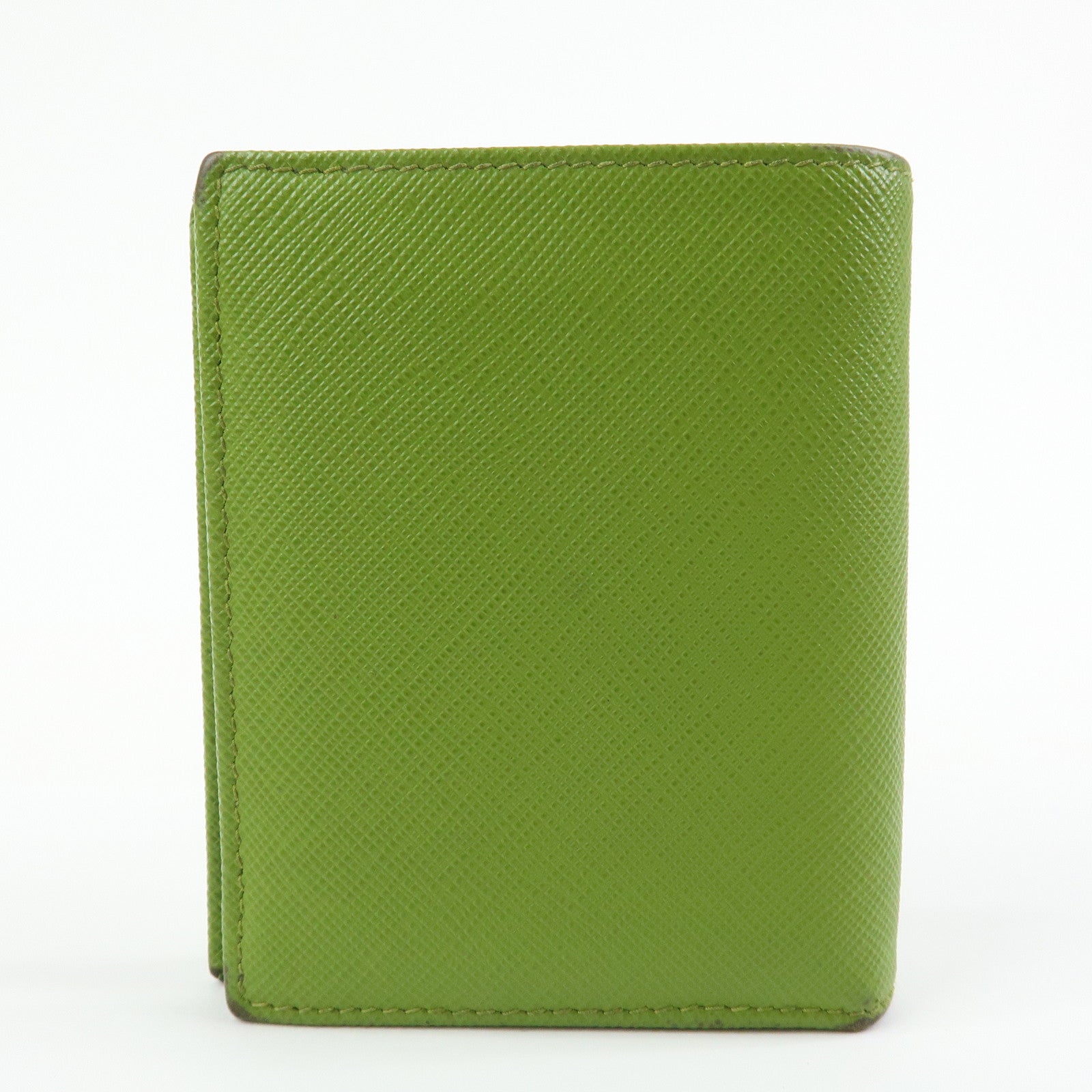 PRADA Triangle Logo Saffiano Leather Compact Wallet Light Green