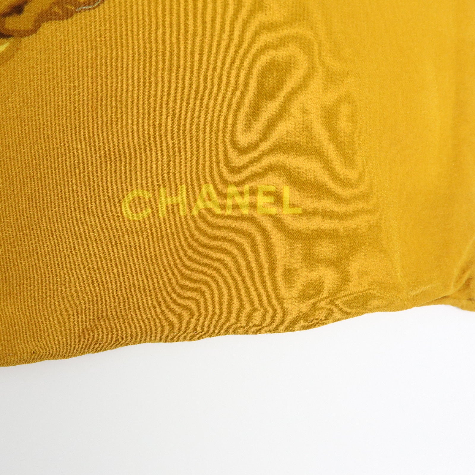 CHANEL Silk 100% Scarf Flower Motif Gold
