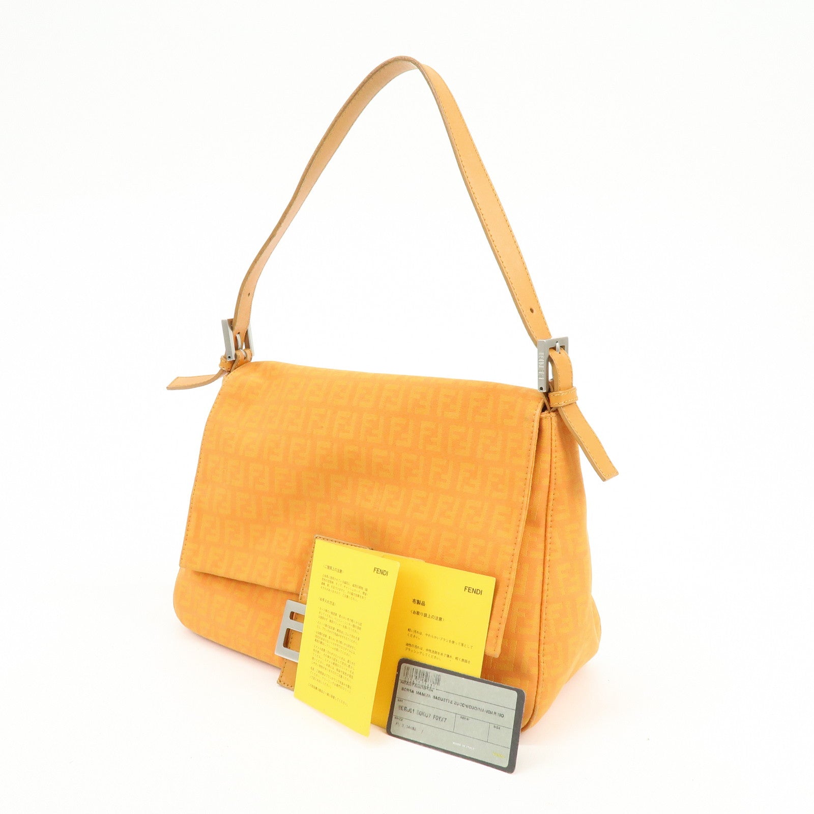 FENDI Mamma Baguette Zucchino Canvas Leather Shoulder Bag 8BR001