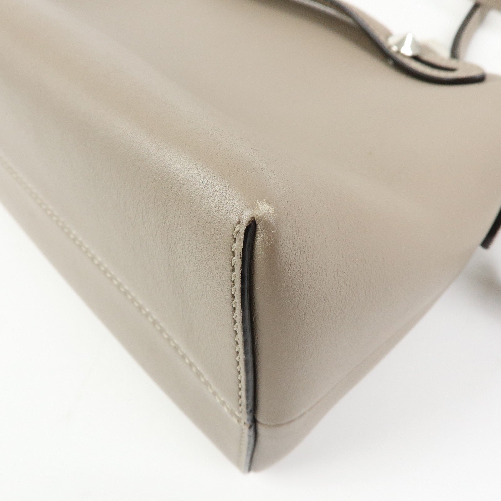 FENDI Bay The Way Leather 2Way Bag Shoulder Bag Greige 8BL124
