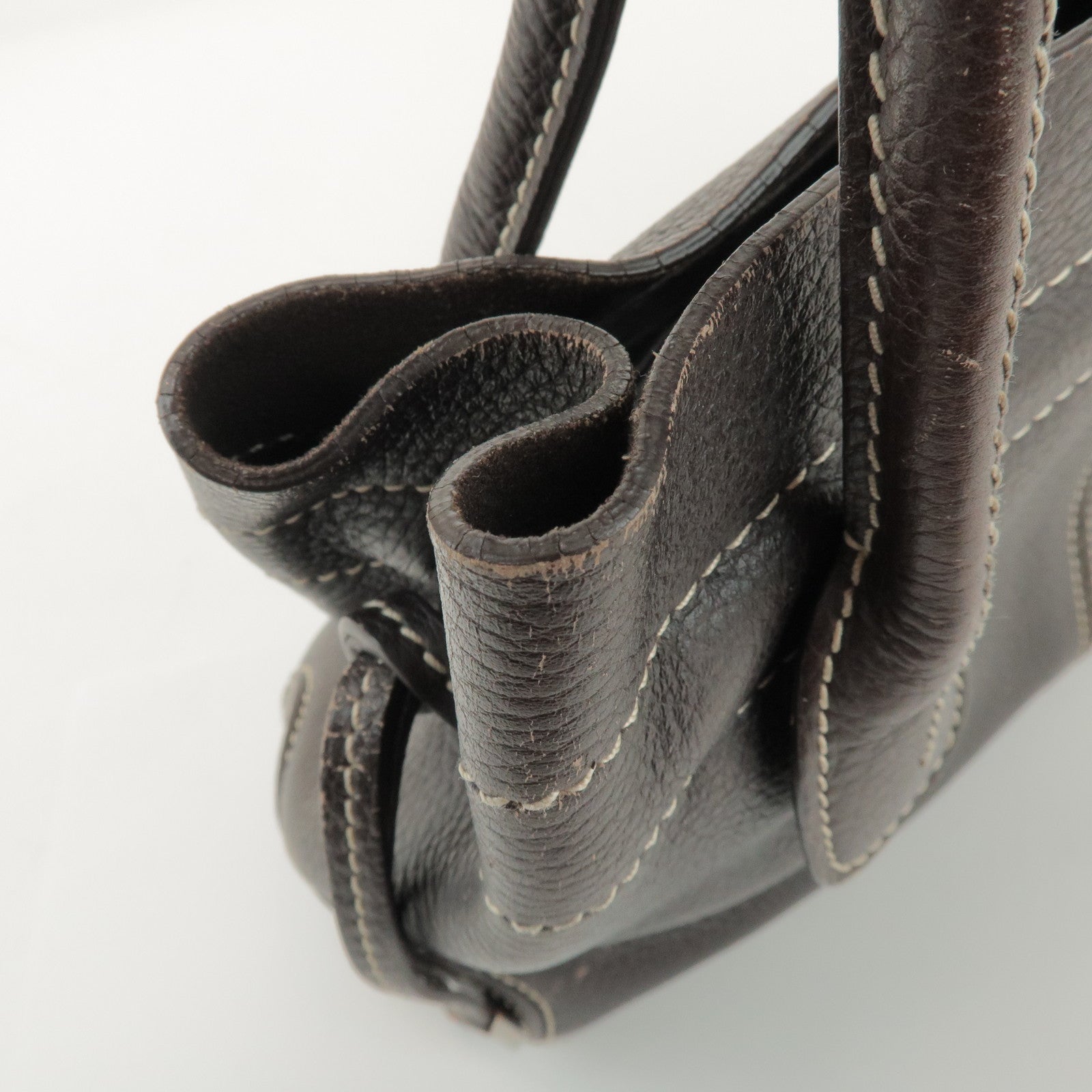 TOD'S Leather Shoulder Bag Hand Bag Dark Brown