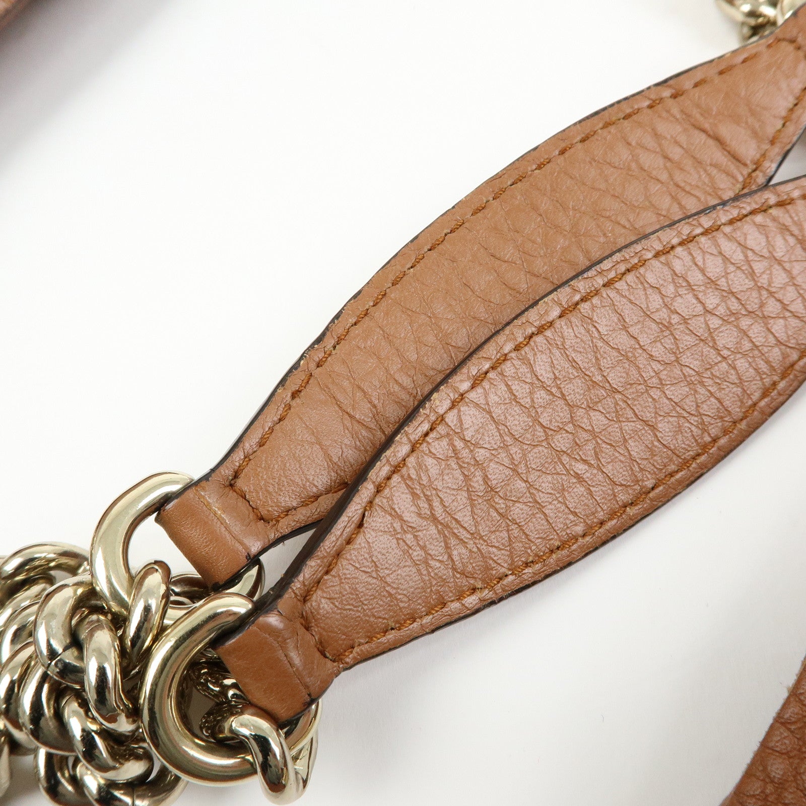 GUCCI SOHO Interlocking G Leather Chain Shoulder Bag Brown 308982