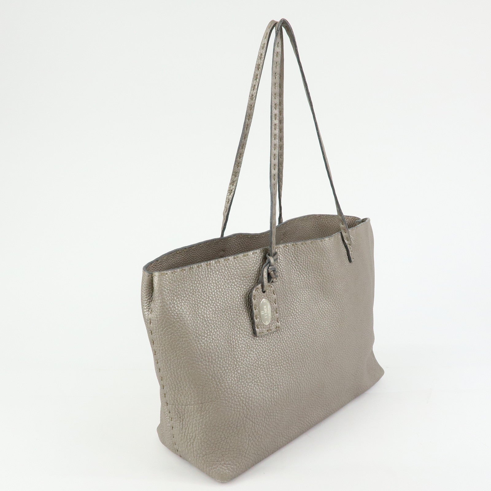 FENDI Selleria Leather Tote Bag Shoulder Bag Silver 8BH126