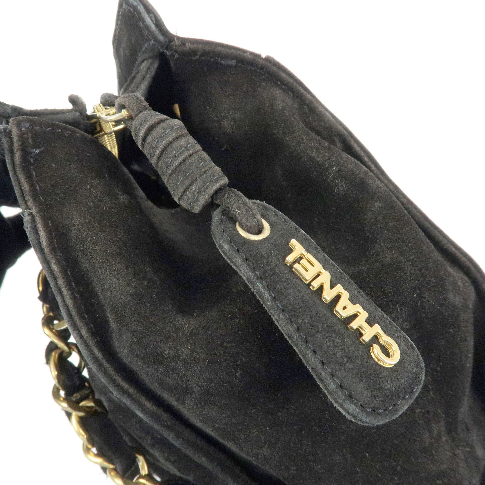 CHANEL COCO Mark Suede Chan Shoulder Bag Black