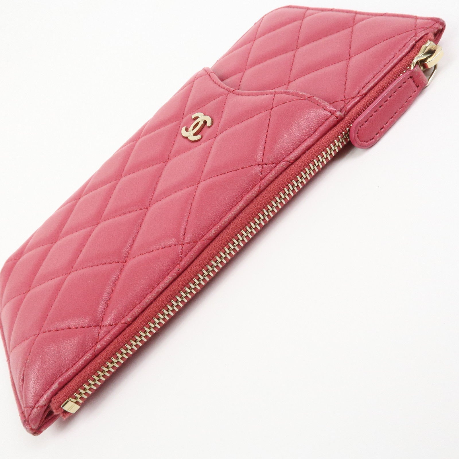 CHANEL COCO Mark Matelasse Lamb Skin Card Fragment Case Pink AP0225