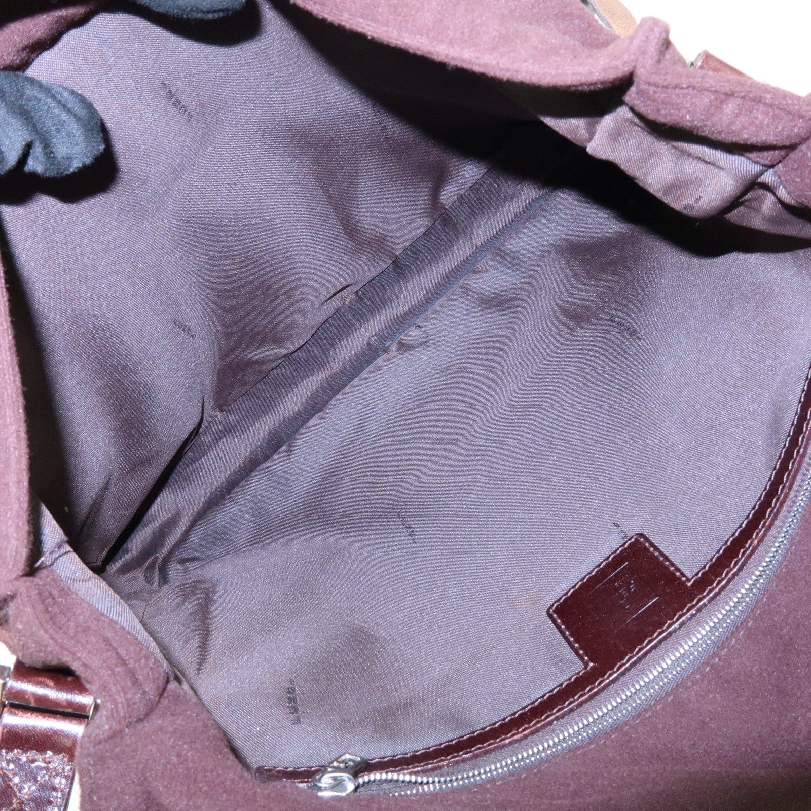 FENDI Wool Leather Shoulder Bag Crossbody Bag Brown 16071