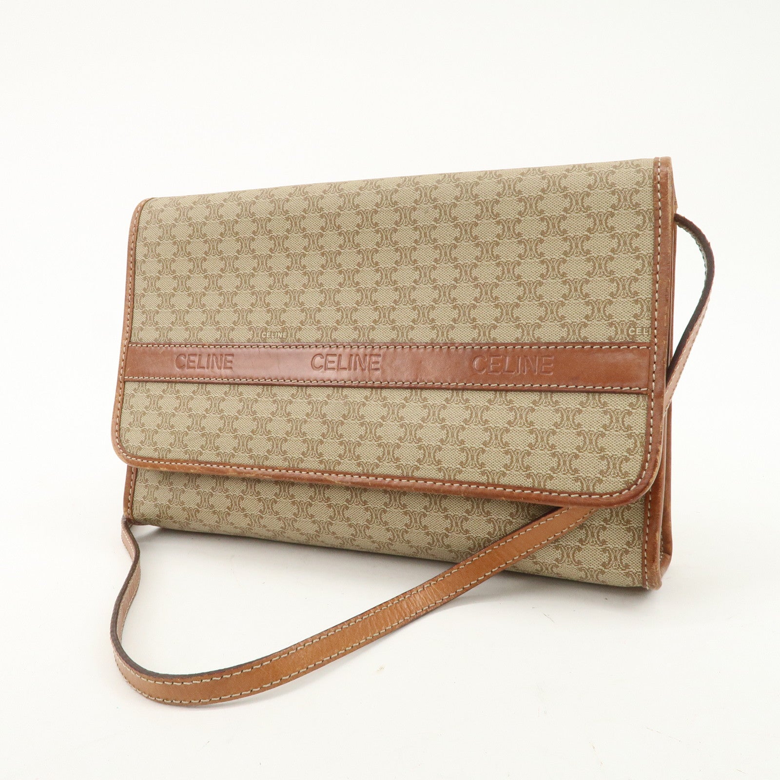 CELINE Macadam PVC Leather 2Way Bag Shoulder Bag Beige