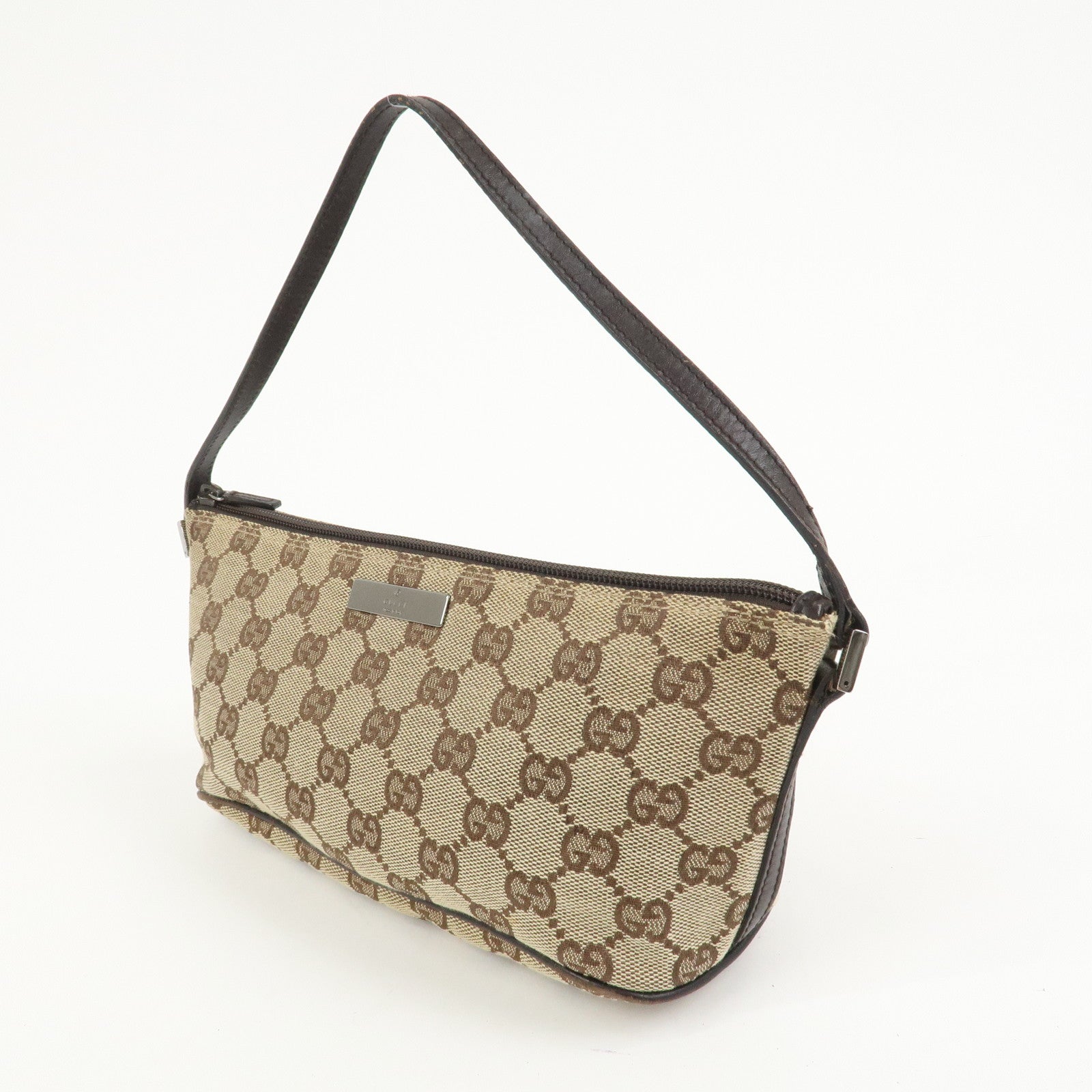 GUCCI Boat Bag GG Canvas Leather Hand Bag Brown 07198