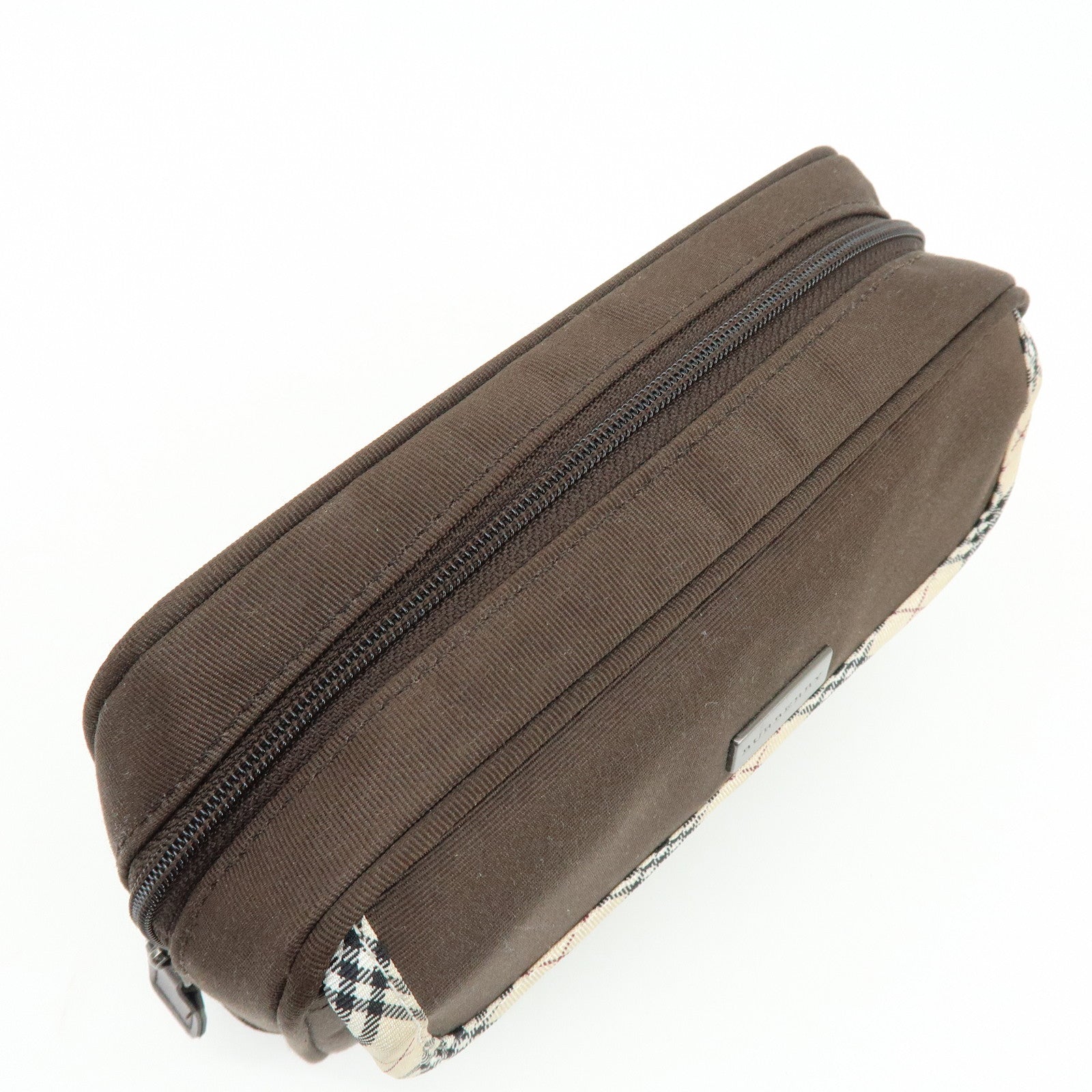 BURBERRY Nova Plaid Set of 2 Canvas Pouch Cosmetic Case Brown Gold