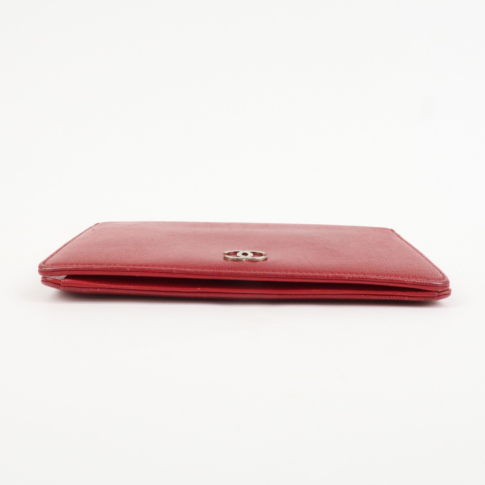 CHANEL COCO Mark Caviarskin Bi-Fold Long Wallet Red