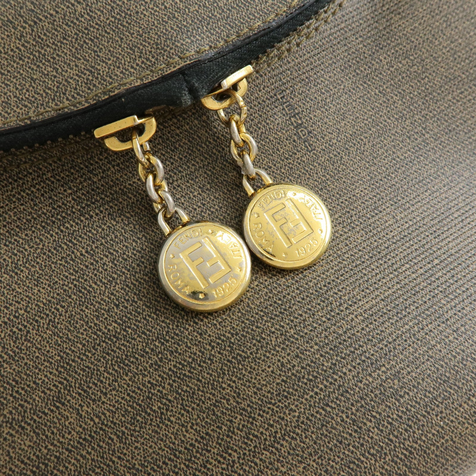 FENDI PVC Canvas Leather Shoulder Bag Crossbody Bag Brown 25933