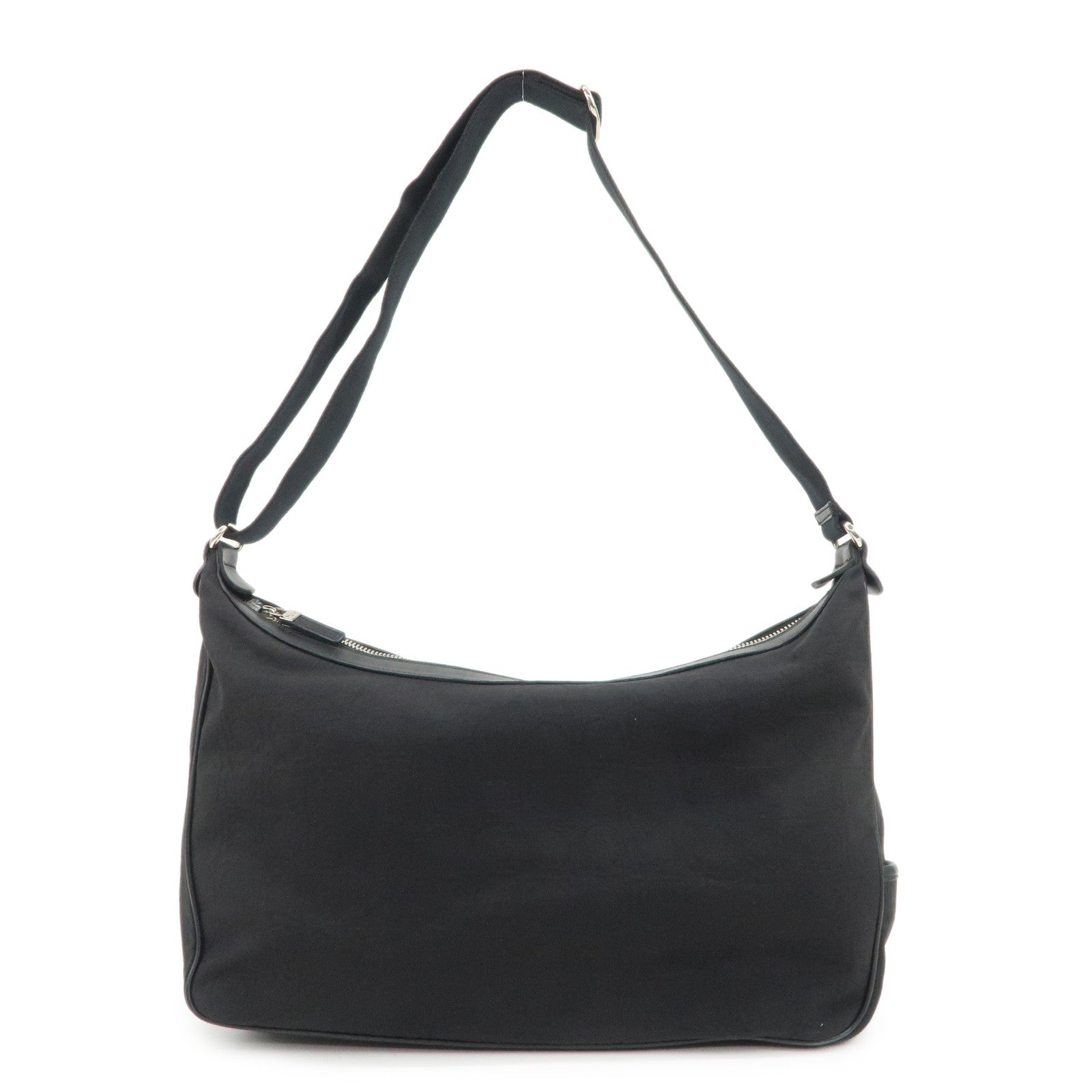 Ferragamo Gancini Logo Nylon Canvas Leather Shoulder Bag Black