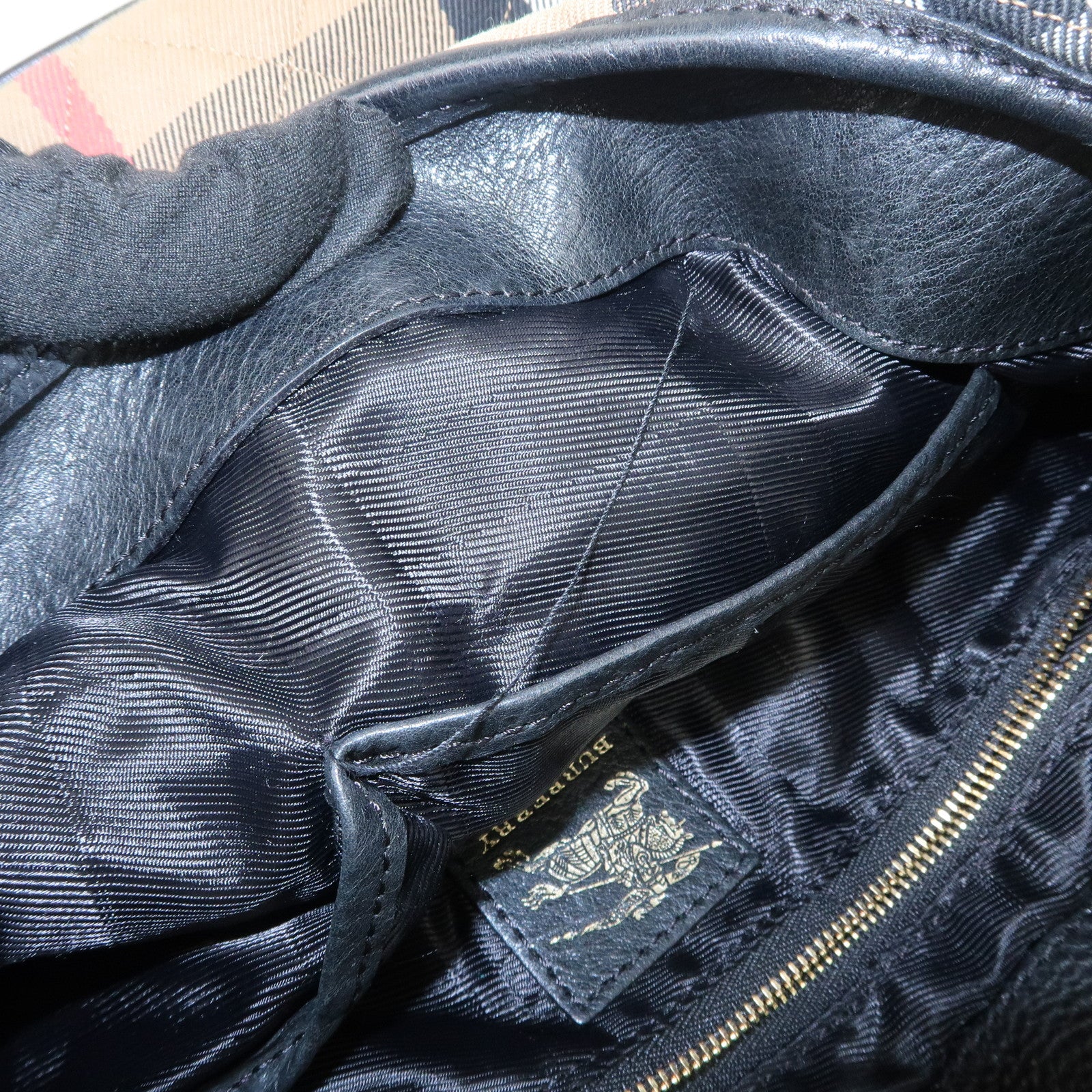 BURBERRY Cotton Leather Shoulder Bag Nova Plaid Brown Black