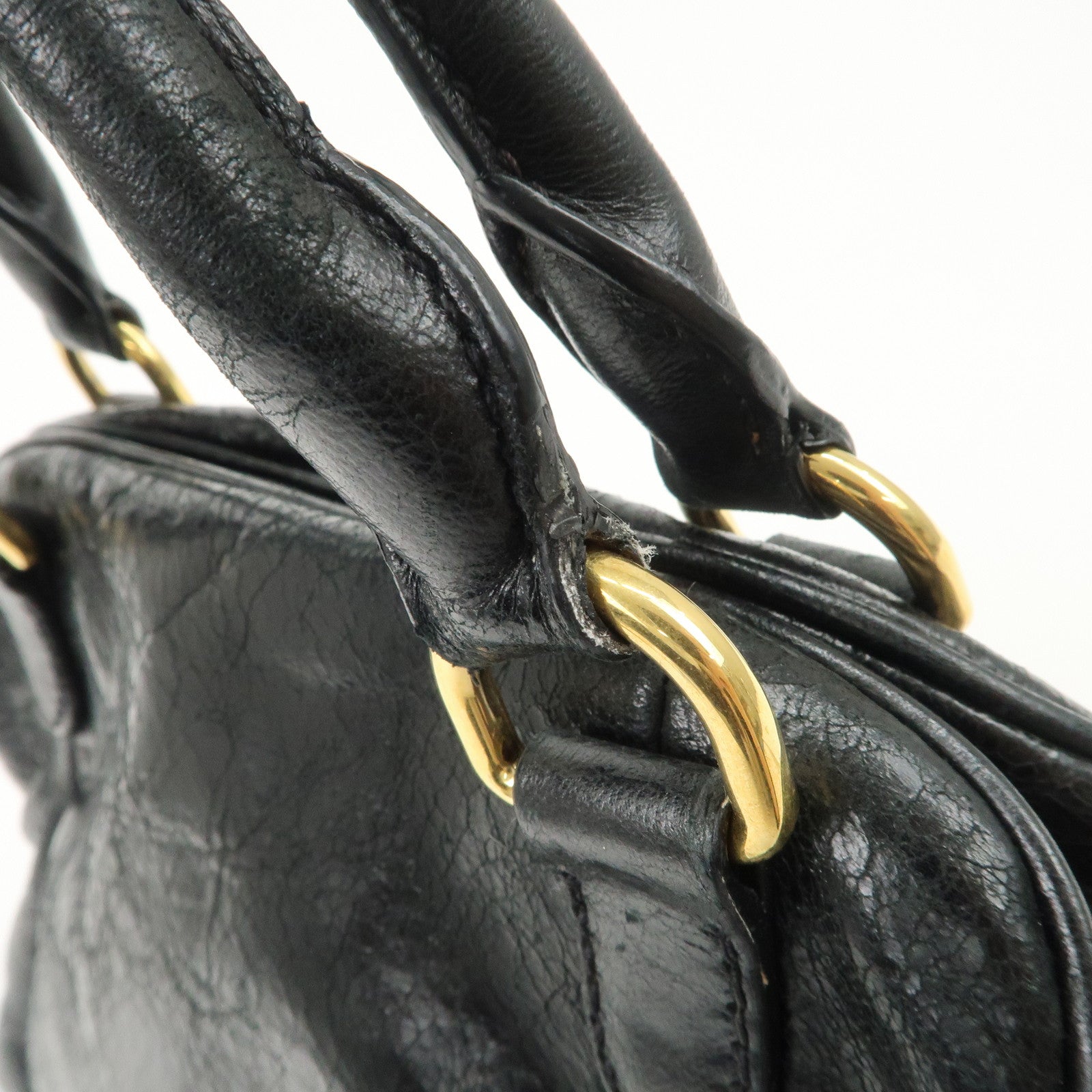 MIU MIU Leather 2Way Bag Hand Bag Shoulder Bag Black RR1424 Used