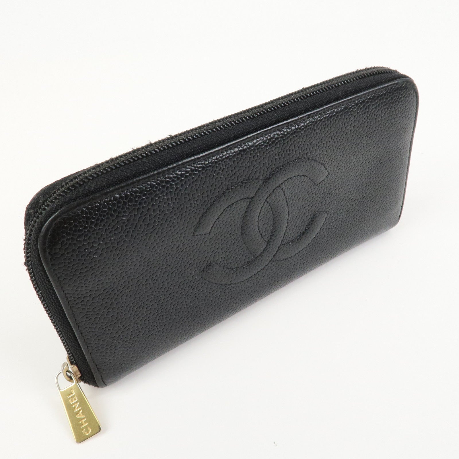 CHANEL COCO Mark Caviarskin Round Zippy Long Wallet Black A13228